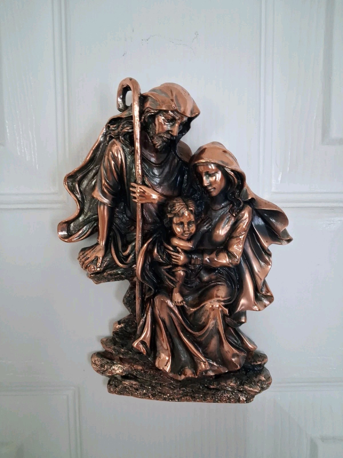 Vintage Holy Family Nativity Wall Plaque Brass Copper