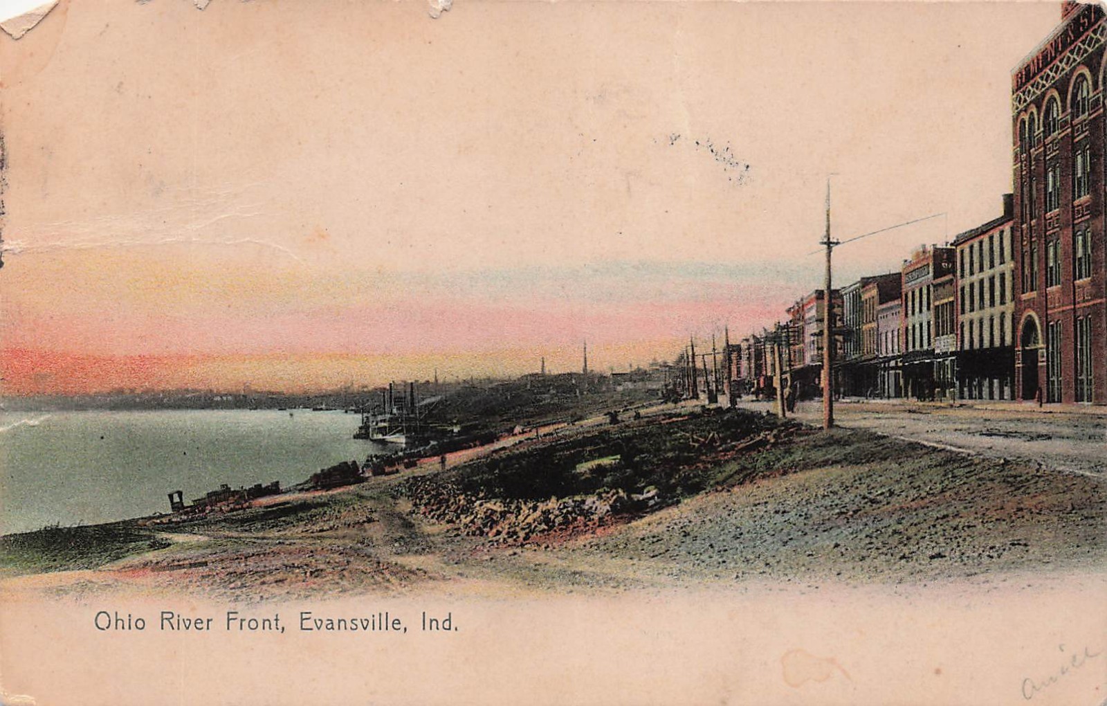 Evansville IN Indiana Historic Early 1900s Ohio River Beach Vtg Postcard 17A