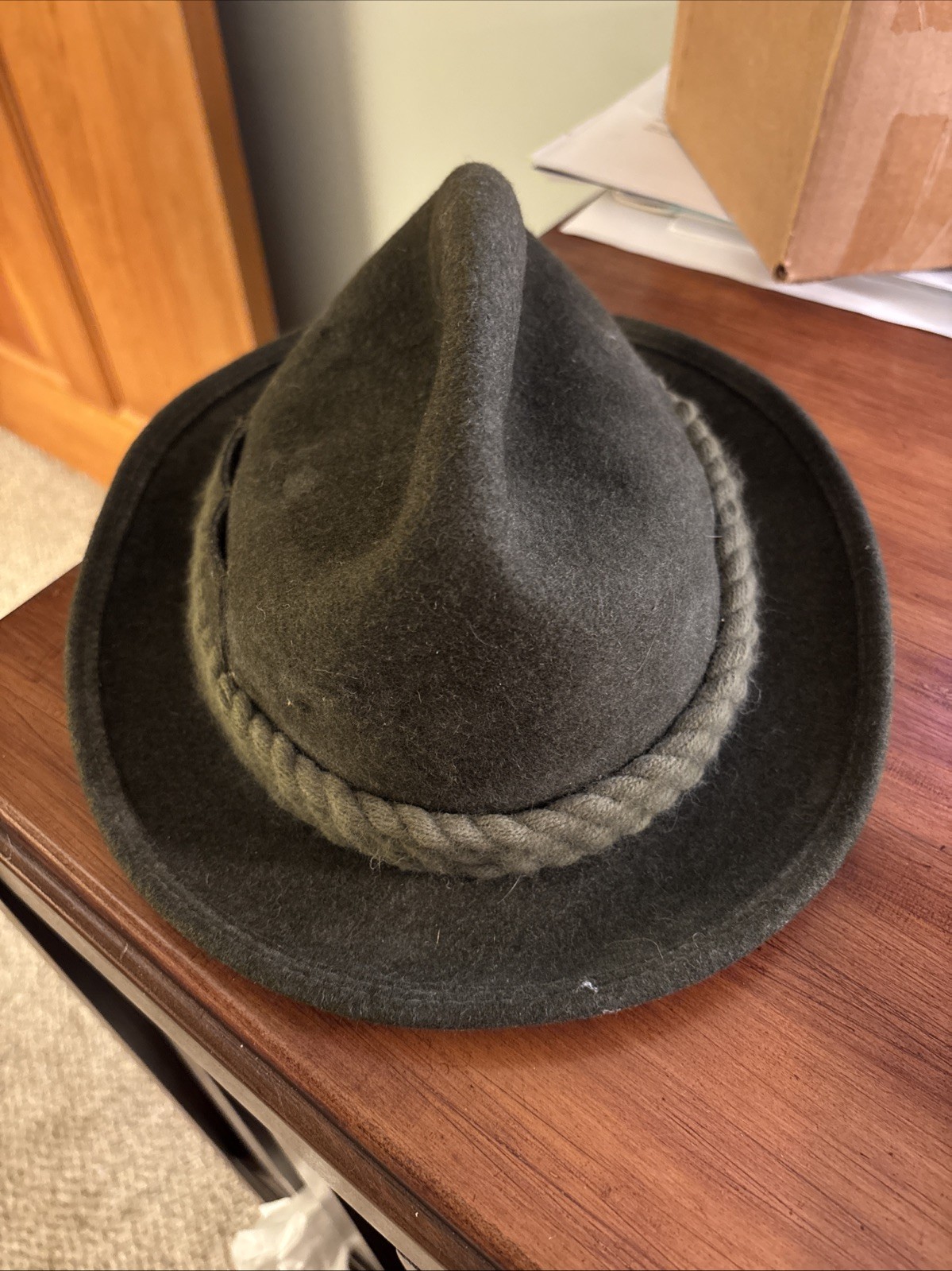 Vintage Bavarian Wool Oktoberfest Hat, Size 56, Forest Green