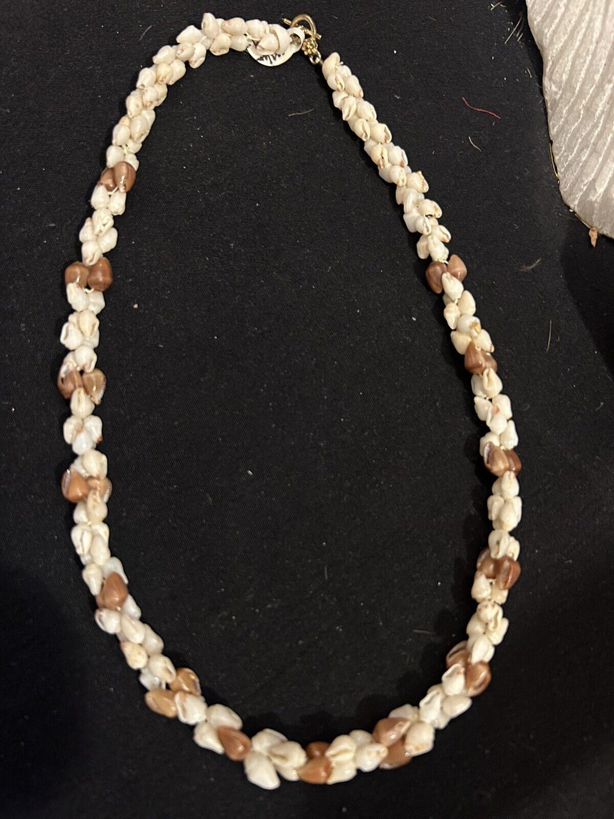 Hawaiian 100% White Momi, Poleo Carmel single  Necklace 18”