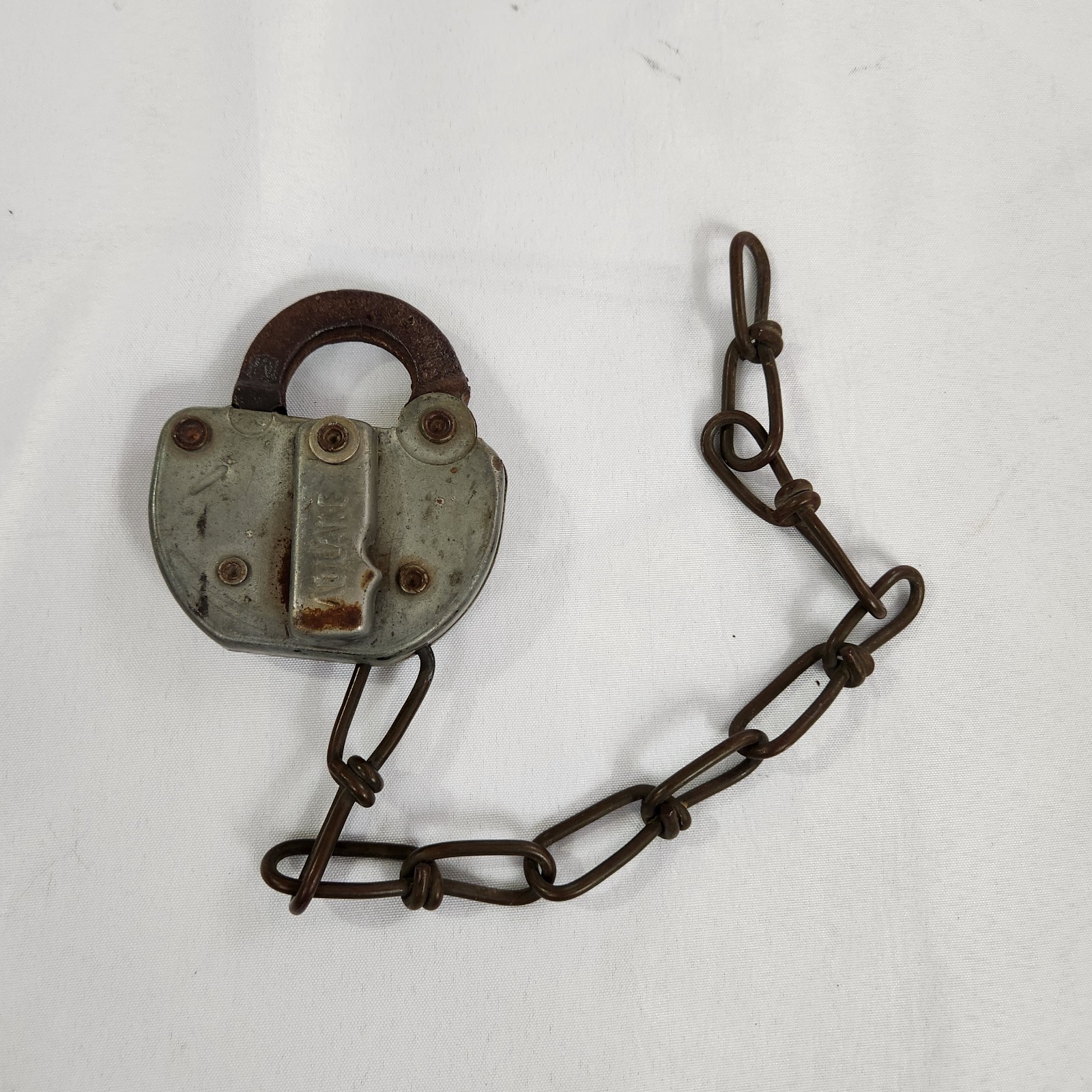 Vintage AT & SFS ADLAKE Lock W/ Chain Pat.# 2040482 No Key