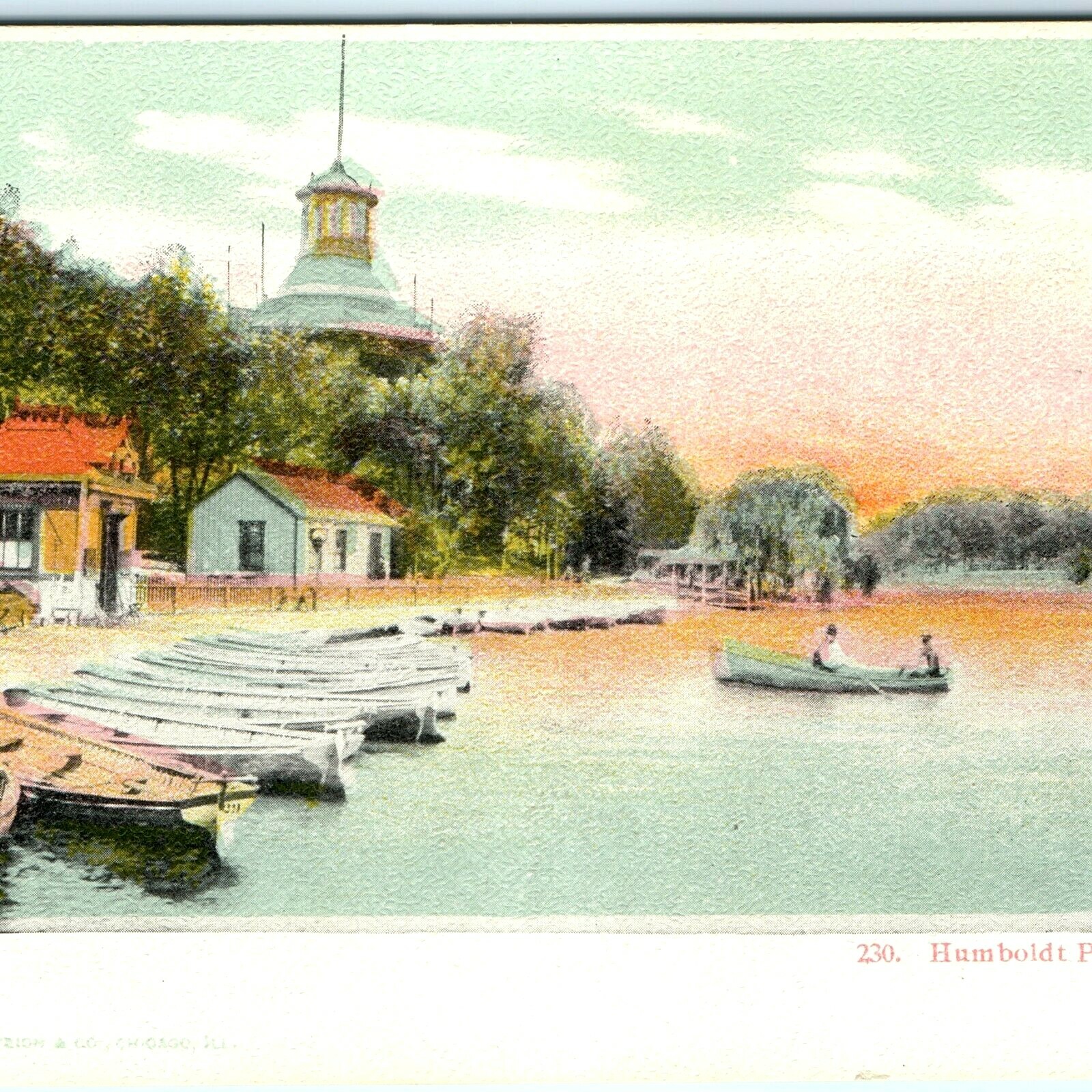 c1900s Chicago, IL Humboldt Park Boathouse Postcard Curt Teich Lake Row Boats c1900s Chicago, IL Humboldt Park Boathouse Postcard Curt Teich Lake Row Boats