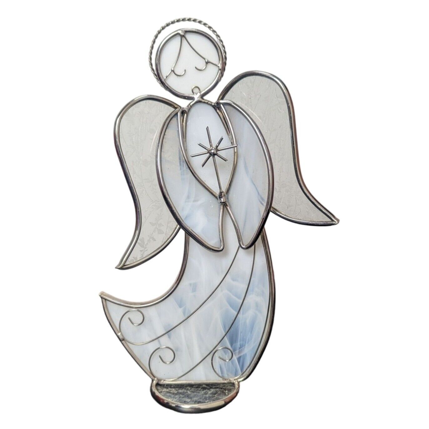 Vintage Handcrafted Leaded Stained-Glass White Angel -10 Inches - Free Standing