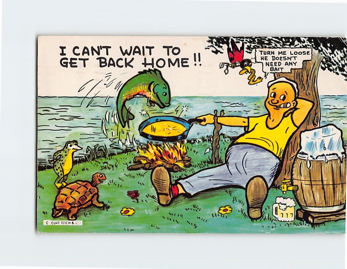 Postcard I Cant Wait To Get Back Home with Humor Comic Art Print