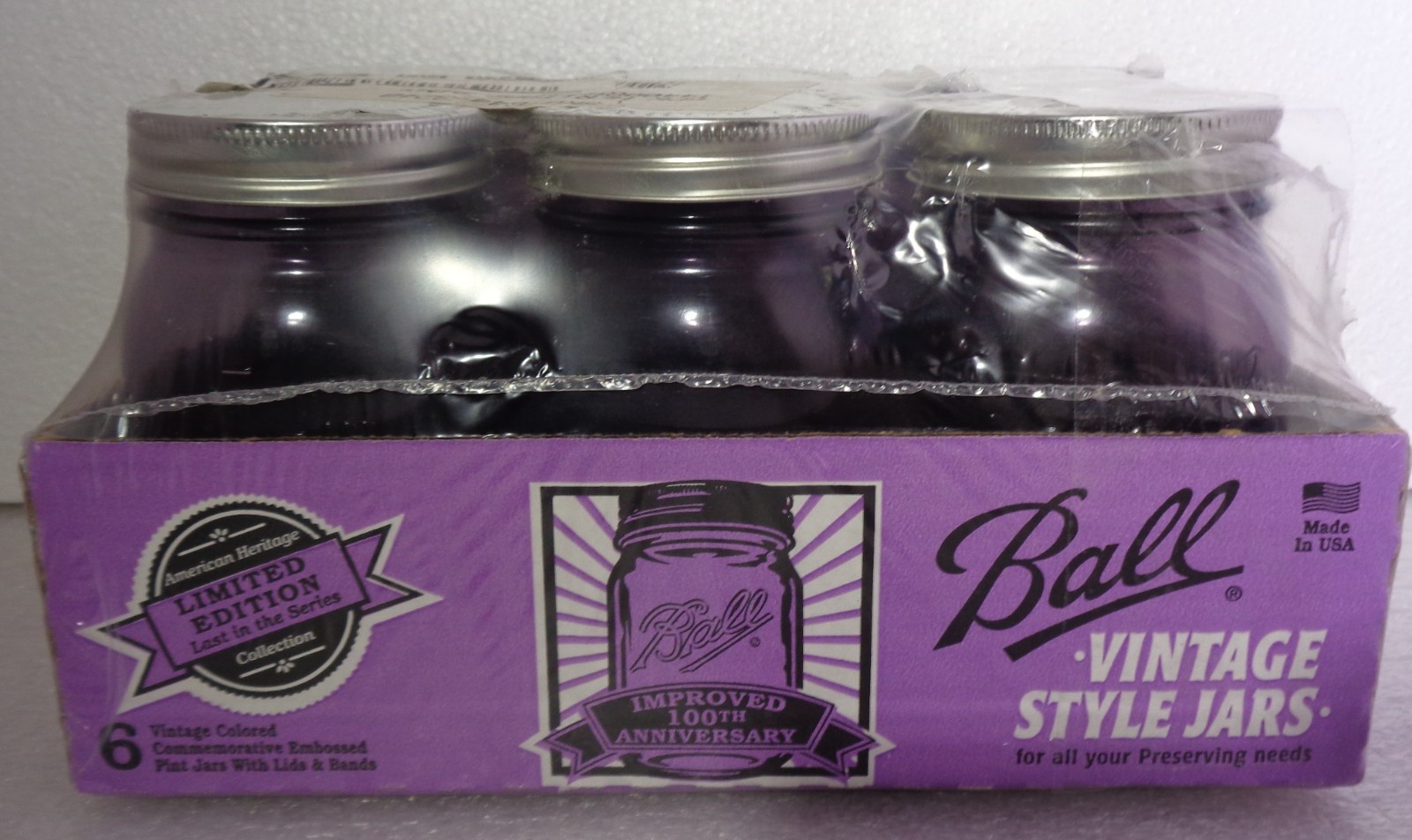 Ball LIMITED EDITION LAST IN SERIES VINTAGE EMBOSSED STYLE PINT PURPLE JARS