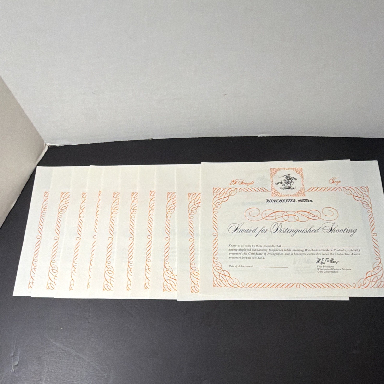 Winchester-Western Award for Distinguished Shooting Certificate Sheets lot of 10