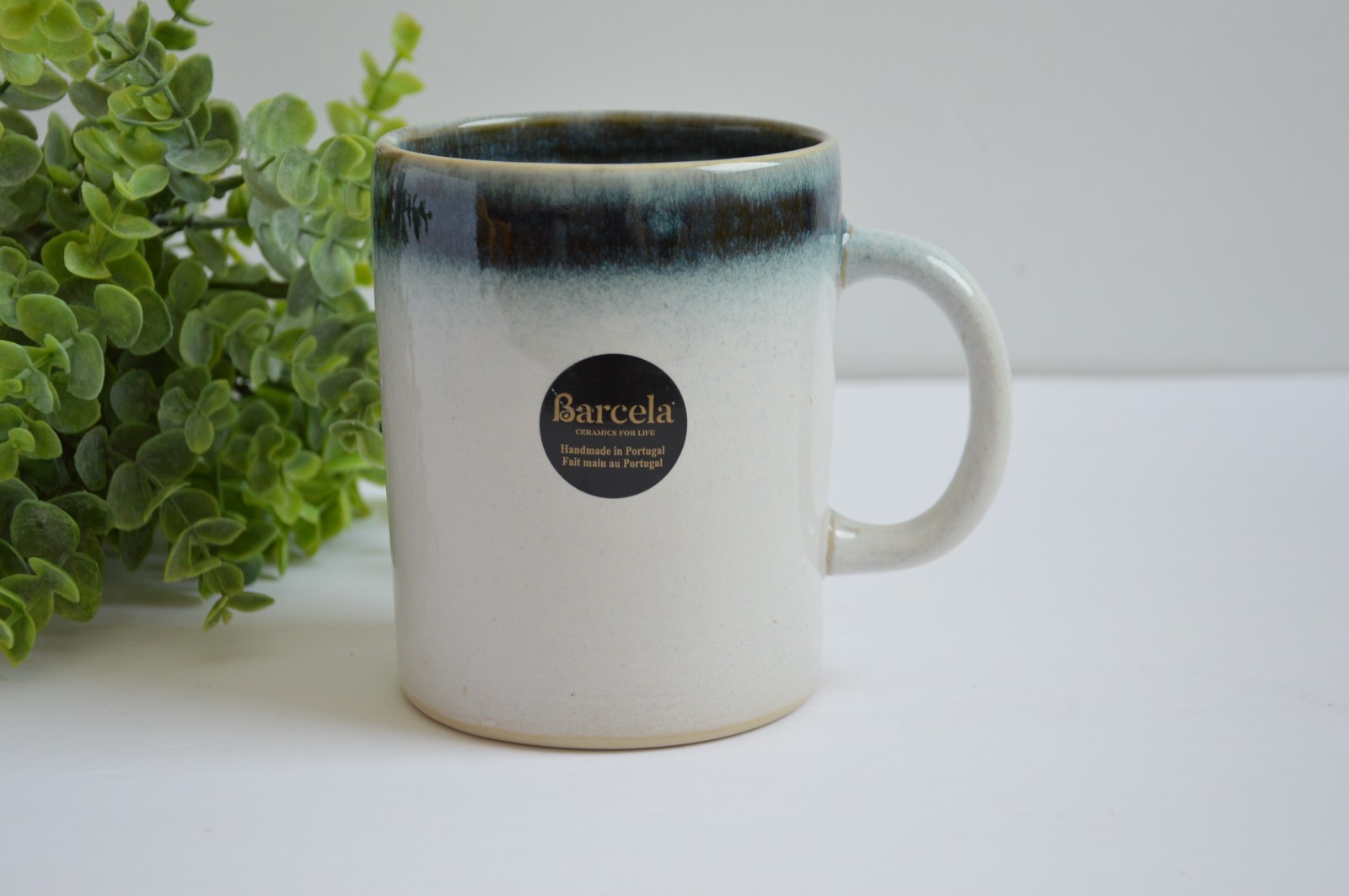 NEW BARCELA STONEWARE HANDMADE BICOLOR COFFEE MUG PORTUGAL 20OZ