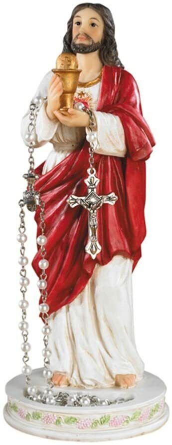 Jesus Christ with Chalice Communion Rosary Holder Resin Statue, 8 Inch