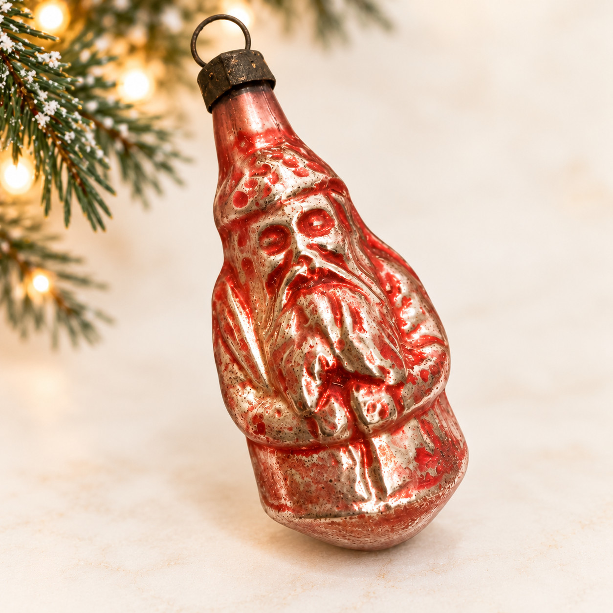 Antique German Mercury Glass Santa Claus Christmas Ornament 2.25