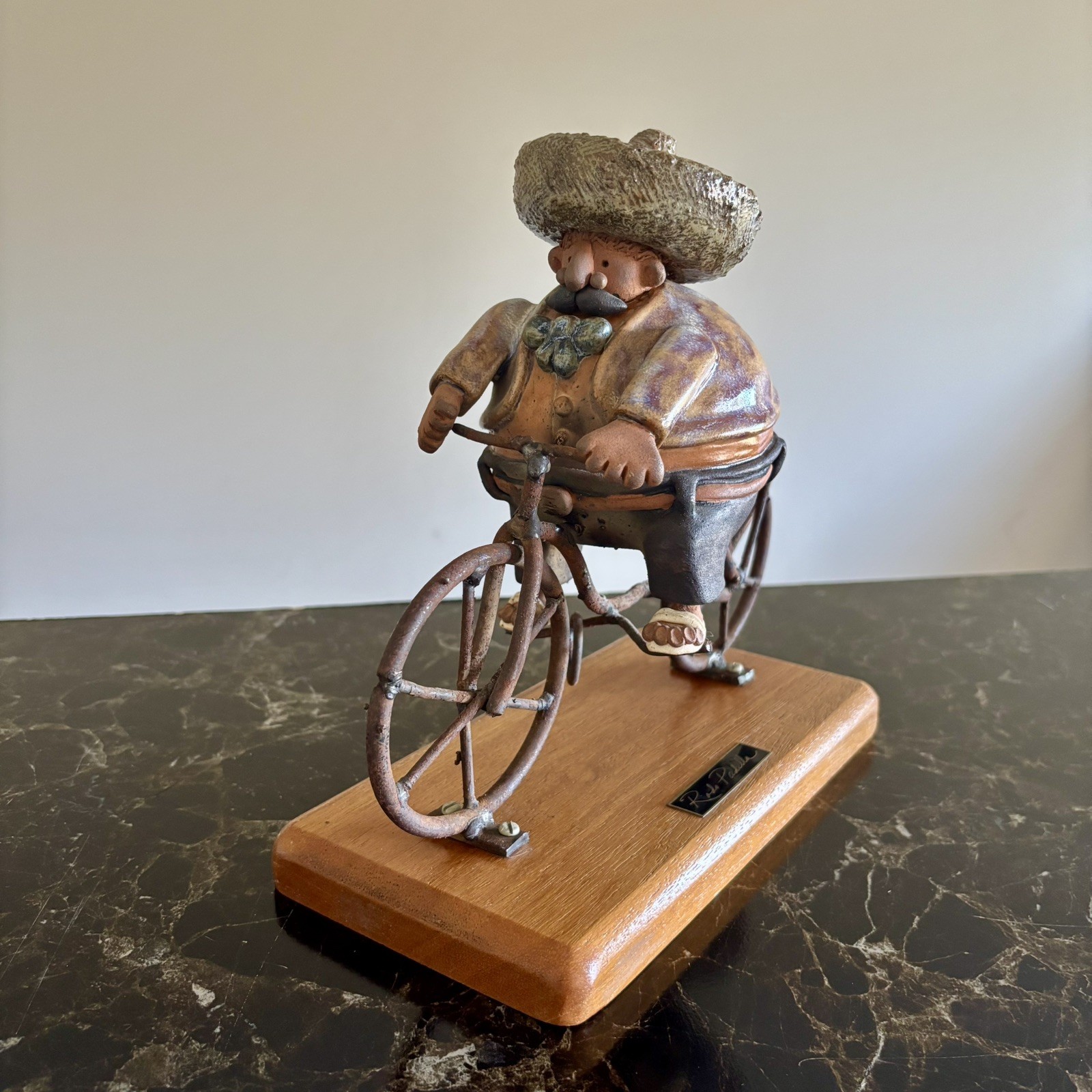 Rare Rodo Padilla Studio Art Pottery Gordito Man on Bike Sculpture Signed R Rare Rodo Padilla Studio Art Pottery Gordito Man on Bike Sculpture Signed R