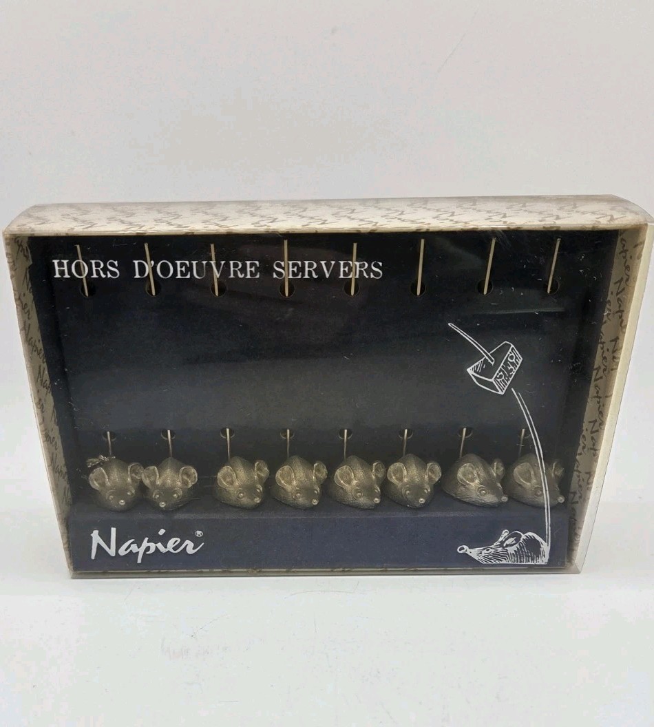 Vintage Napier Mouse Hors D\'Oeuvre Servers Set of 8 Cocktail Picks Original Box