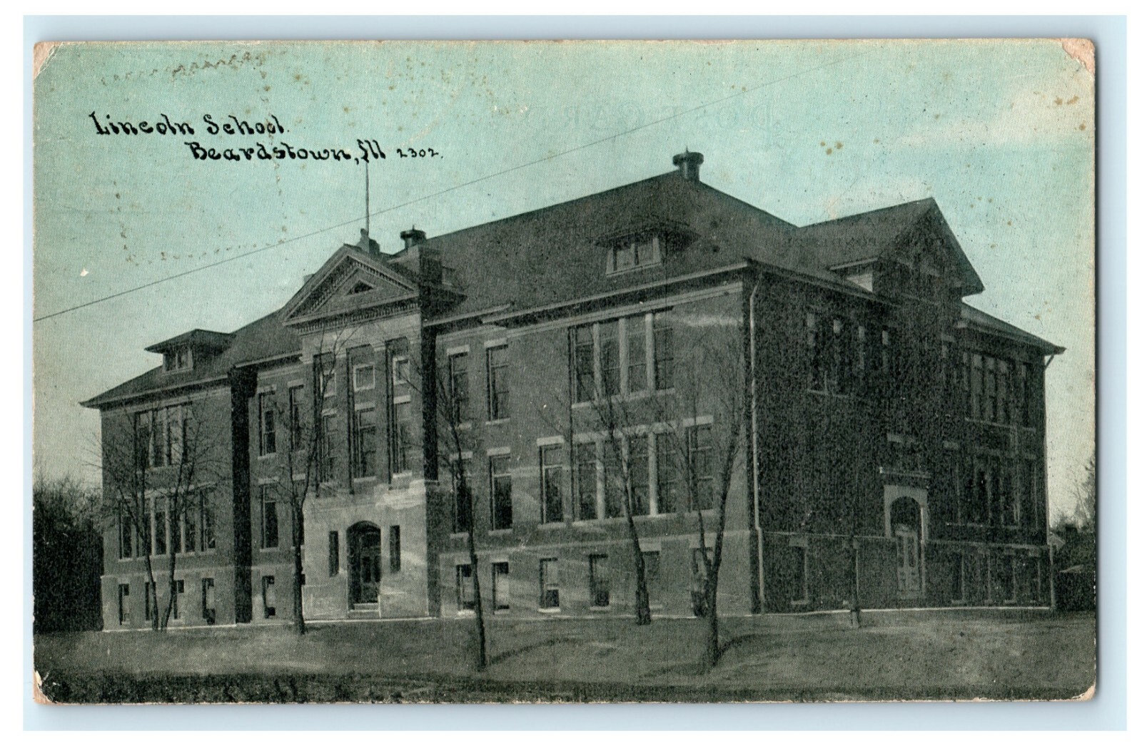 1909 Lincoln School Beardstown Illinois IL RPO Posted Antique Postcard