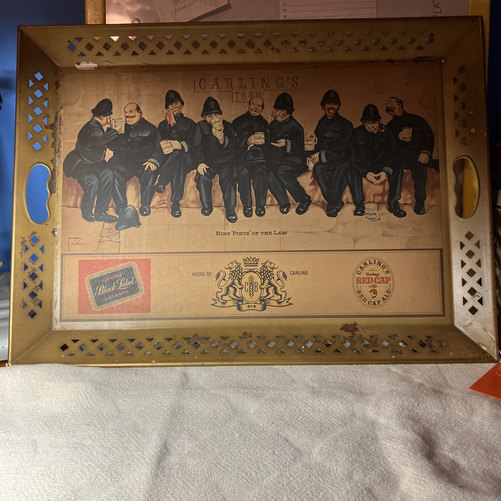Vintage Carling\'s Black Label Beer Tray Nine Pints of the Law Bar Display Sign