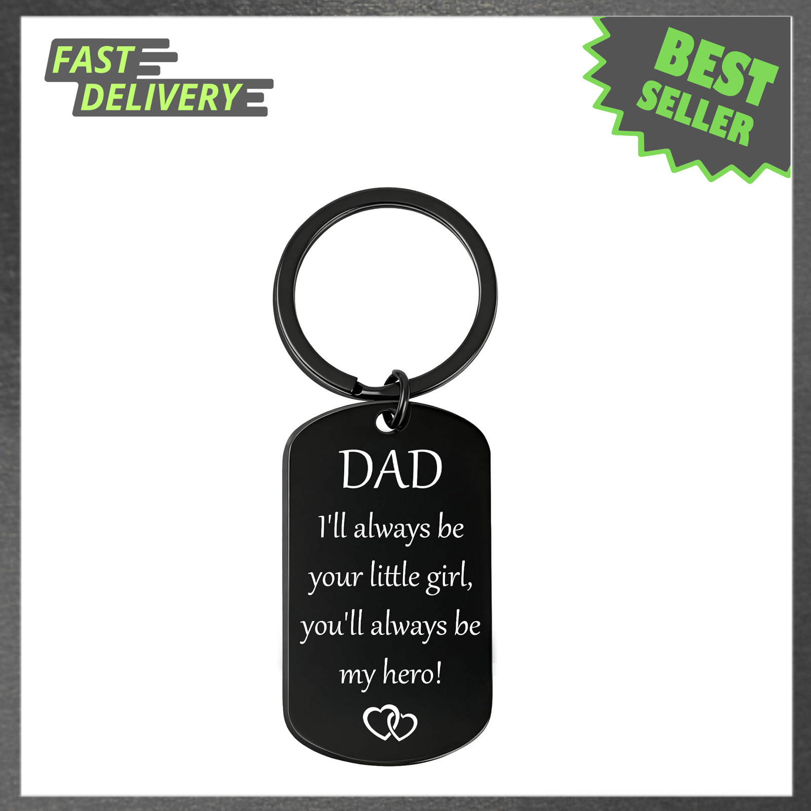 Fathers Day Keychain Engraved Black Stainless Steel Dad Gifts from Daughter Son Fathers Day Keychain Engraved Black Stainless Steel Dad Gifts from Daughter Son