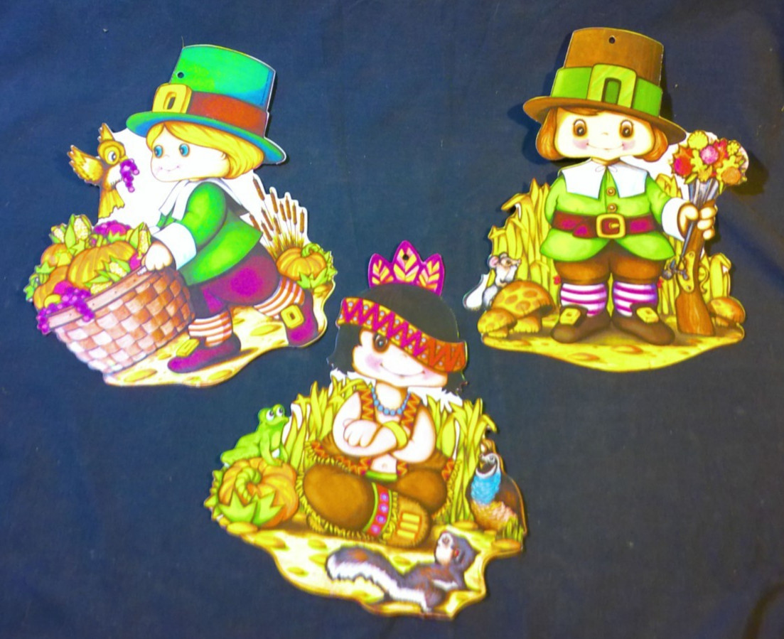 Vintage Thanksgiving Die Cut Decorations Lot of 3 Fall