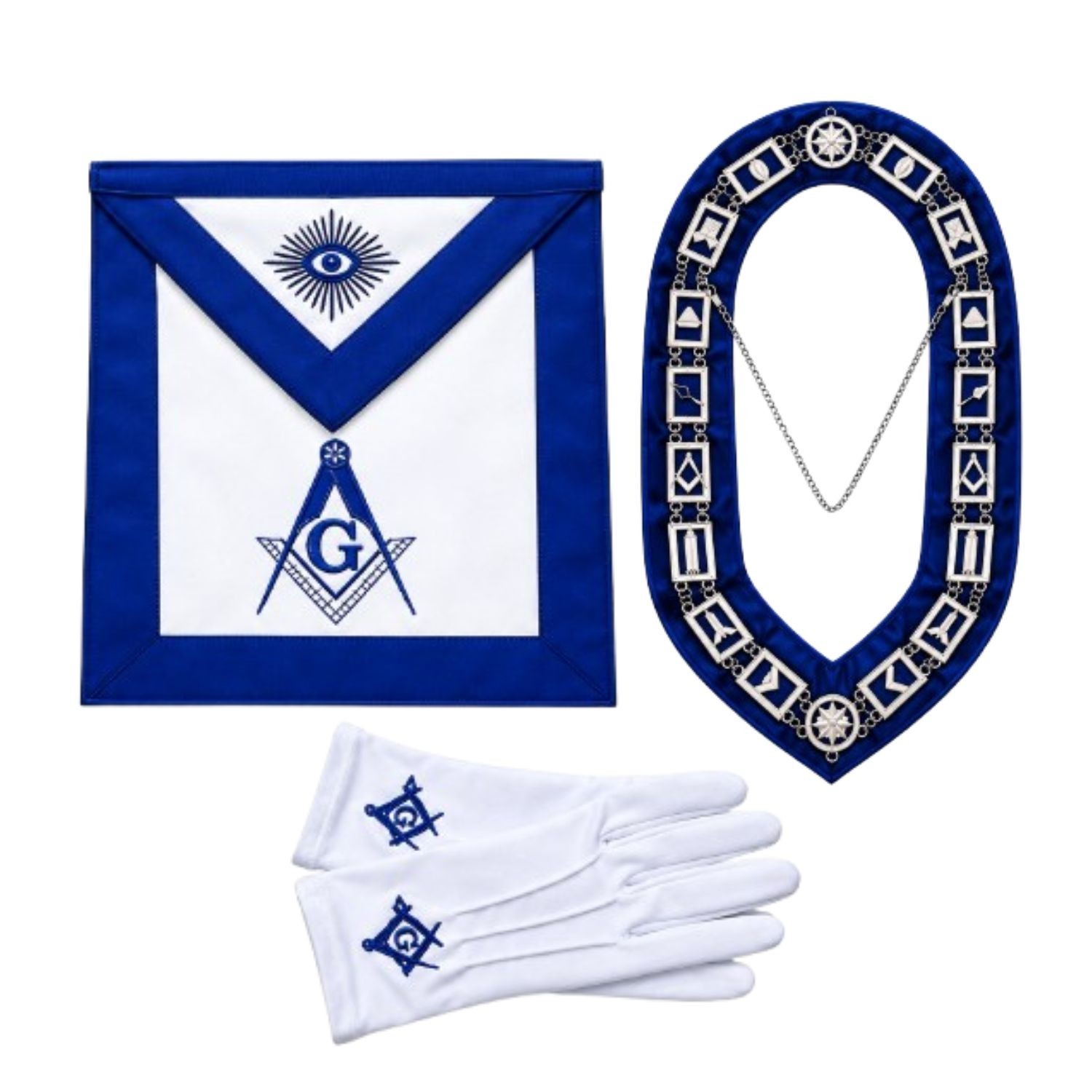 Master Mason Apron Set Blue Lodge Cotton 14x16 Chain Collar Gloves Master Mason Apron Set Blue Lodge Cotton 14x16 Chain Collar Gloves