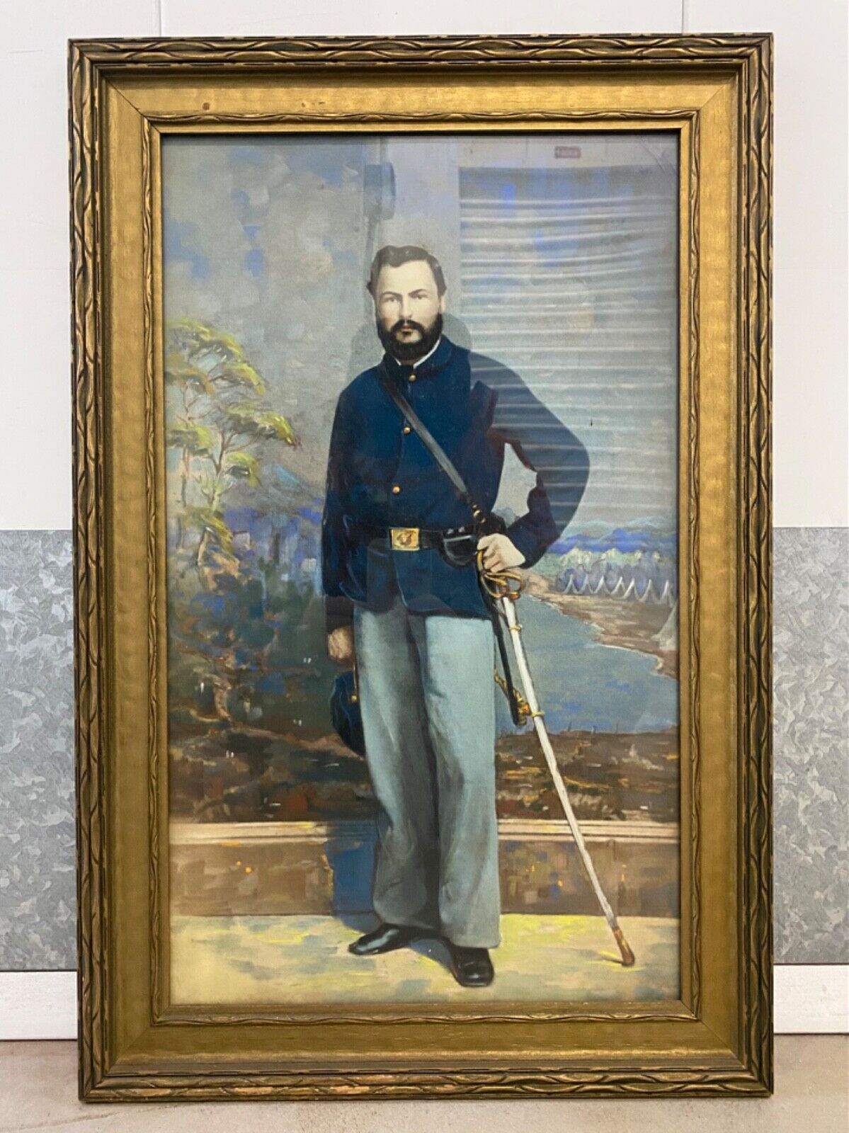 🔥 Fine Antique Old American Civil War Solider Portrait Photo Painting, 1860s