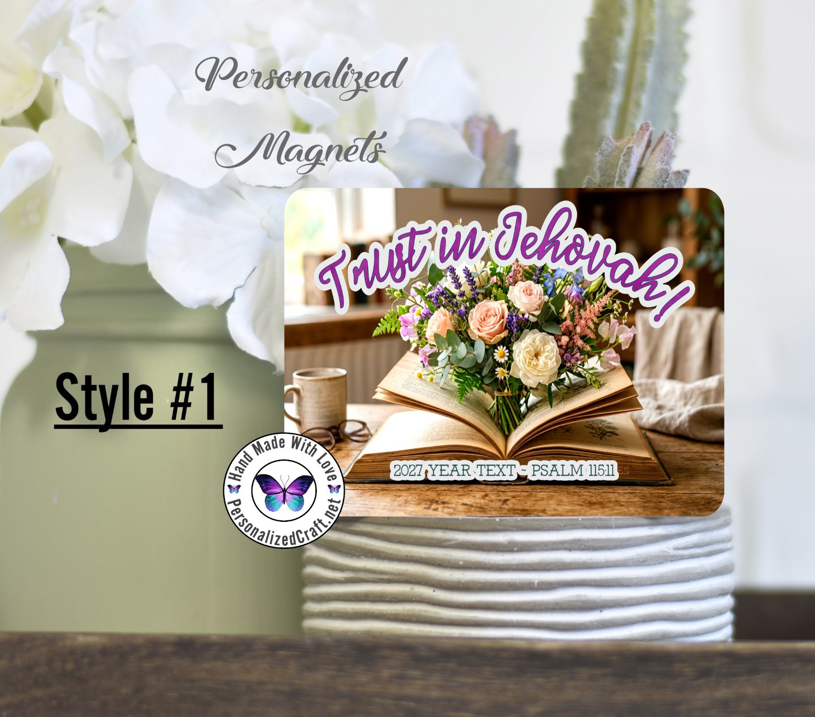 JW 2027 Year Text Magnet, Trust in Jehovah, Psalm 115:11, Open Book with Flowers JW 2027 Year Text Magnet, Trust in Jehovah, Psalm 115:11, Open Book with Flowers