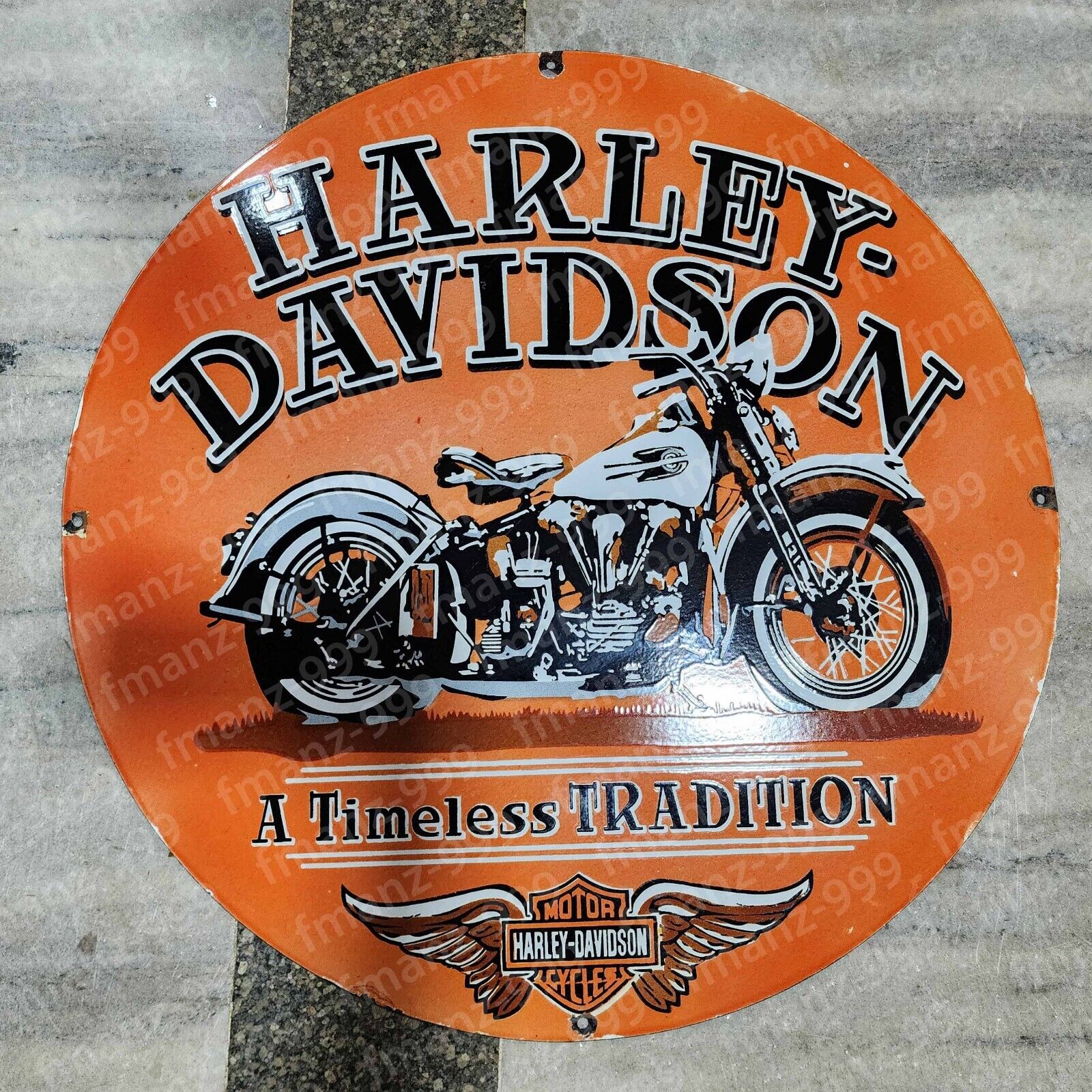 HARLEY TIMELESS PORCELAIN ENAMEL SIGN 30 INCHES ROUND