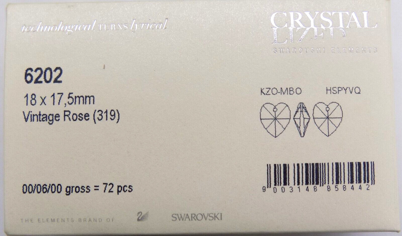 72 Pc GENUINE SWAROVSKI Crystal Clear Element 6202 18 x 17,5  Heart Vintage Rose