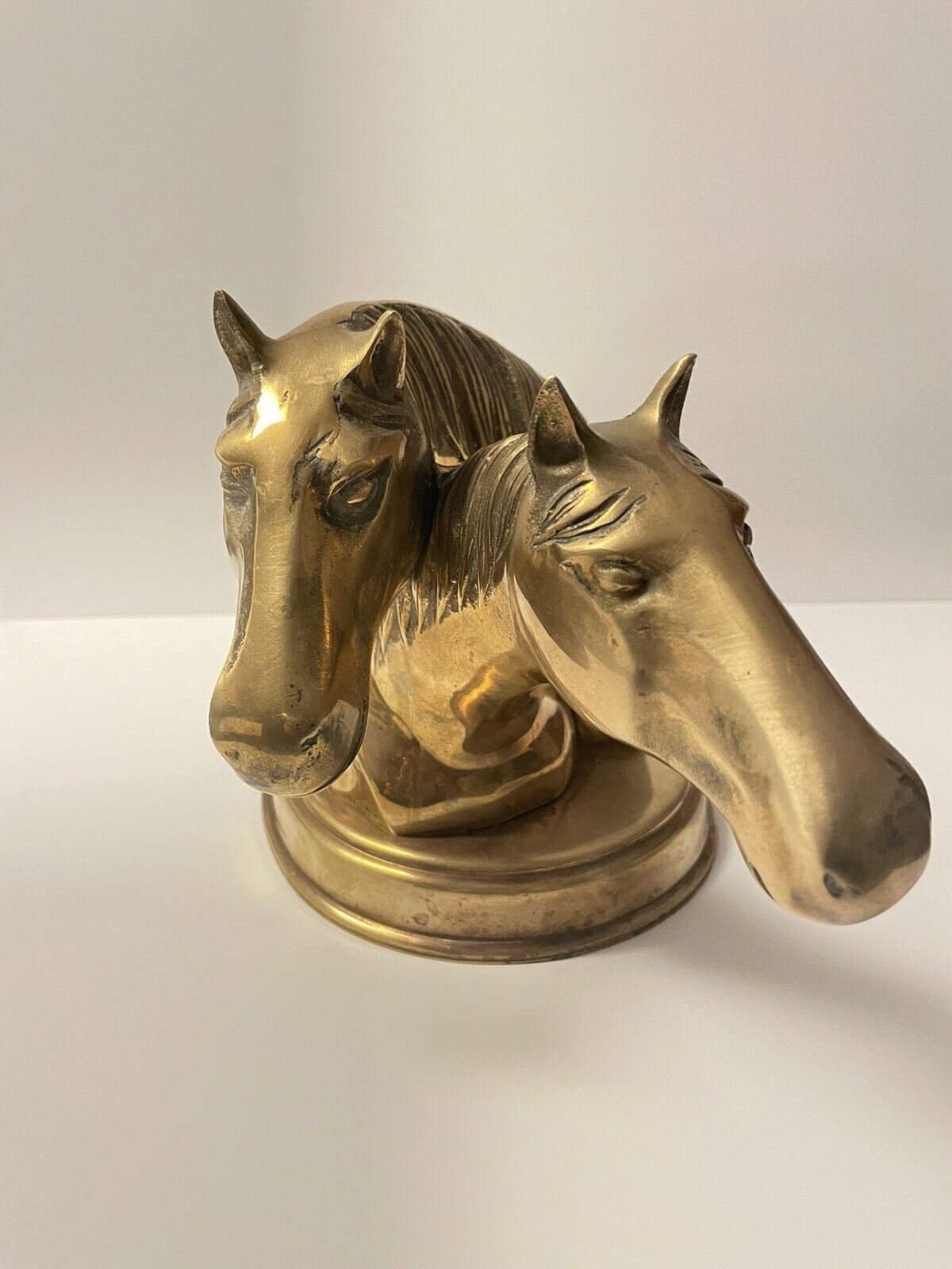 Vintage Brass Two Horse Heads Sculpture