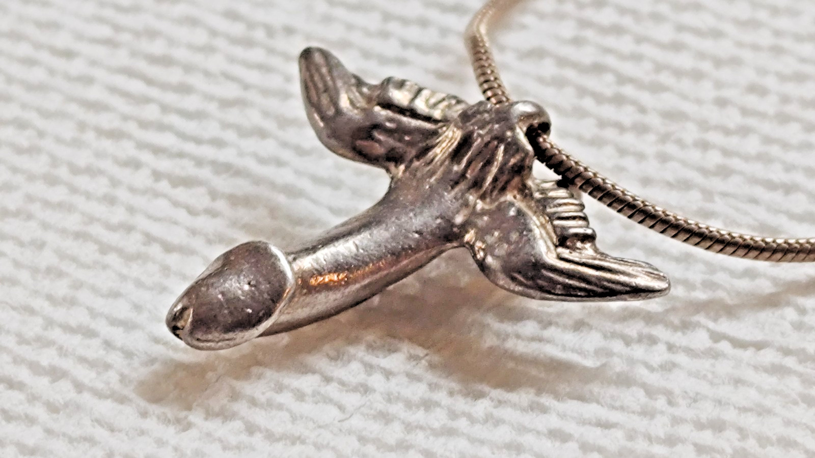 FINE STERLING SILVER JEWELRY SNAKE CHAIN NECKLACE FLYING PENIS FERTILITY PENDANT