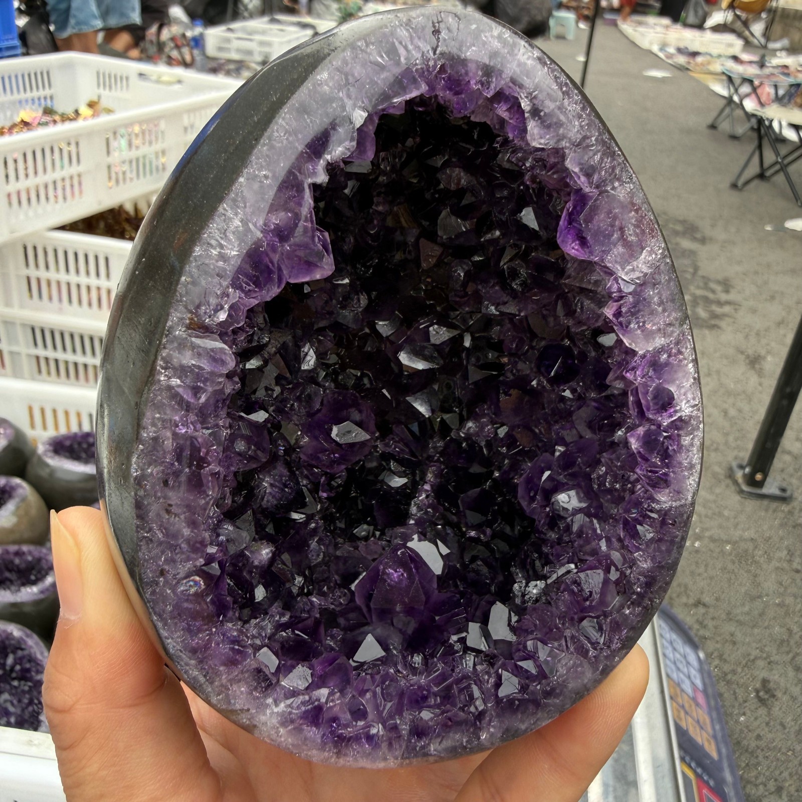 2LB Natural amethyst geode Dinosaur egg Quartz Crystal specimen healing 1pc