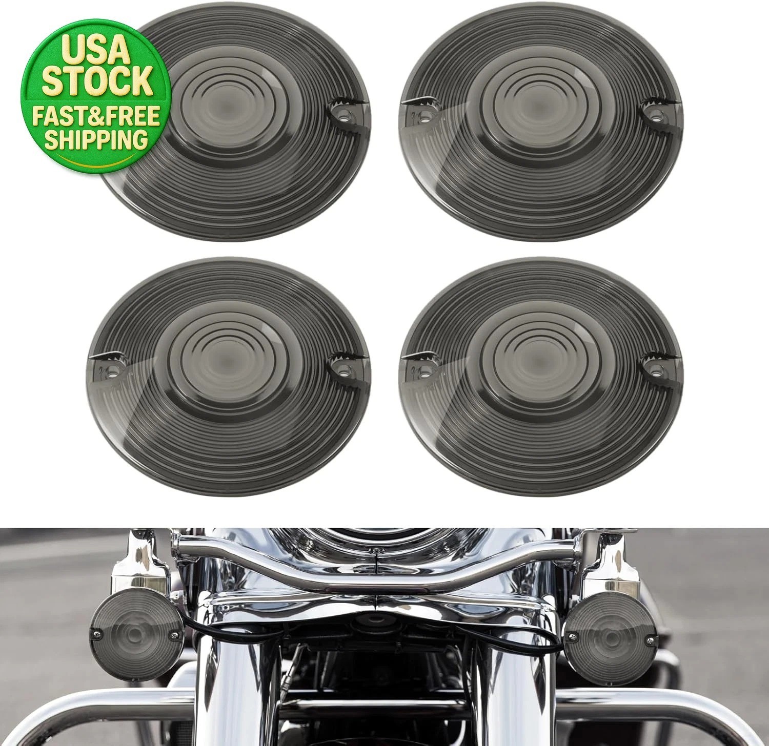 4pcs Smoke 3.25in Flat Turn Signal Lens Covers for Harley Touring Models