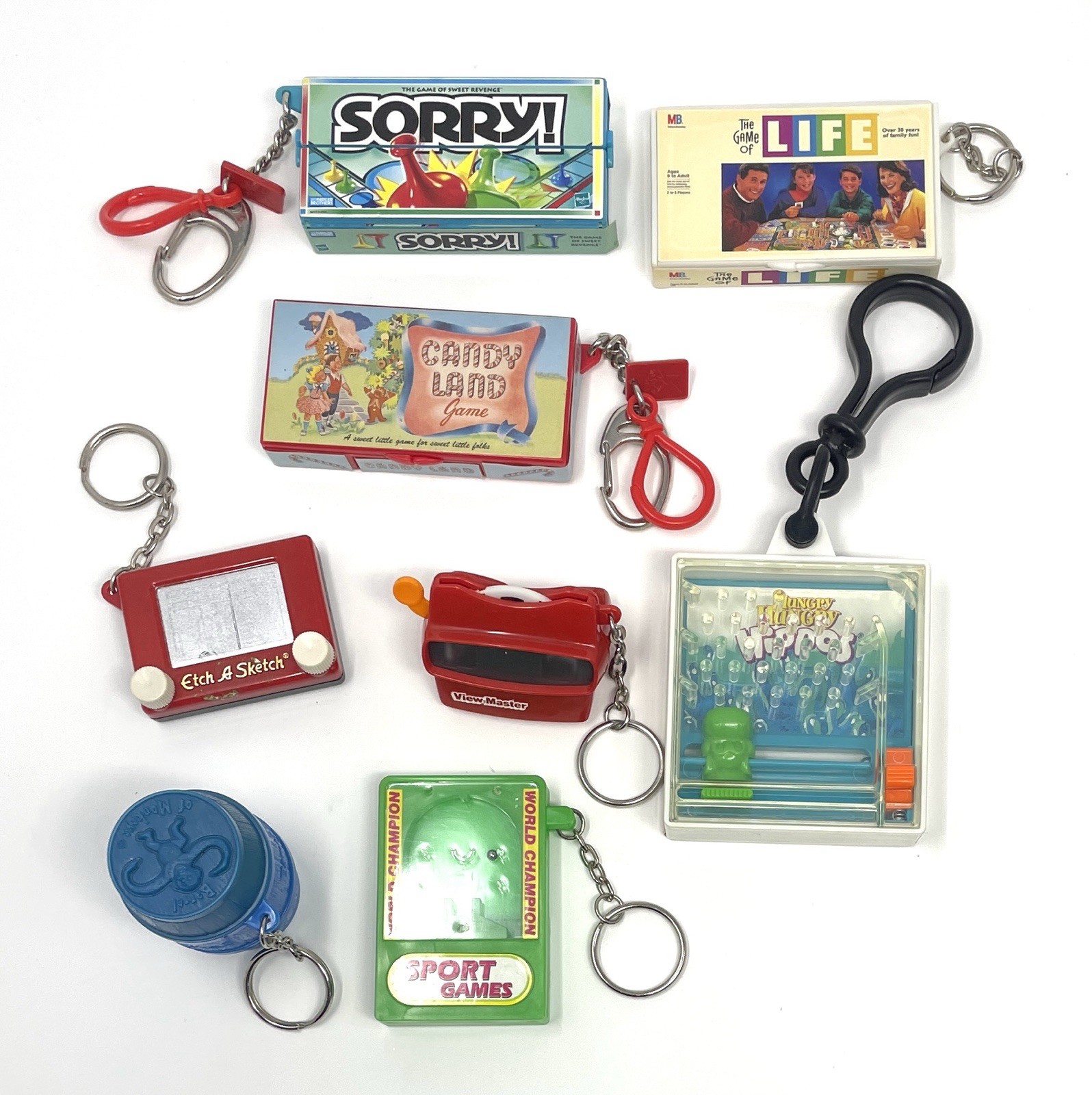 Vintage 90s Y2K Miniature Toy Board Game Bag Clip Keychains Lot of 8 Vintage 90s Y2K Miniature Toy Board Game Bag Clip Keychains Lot of 8