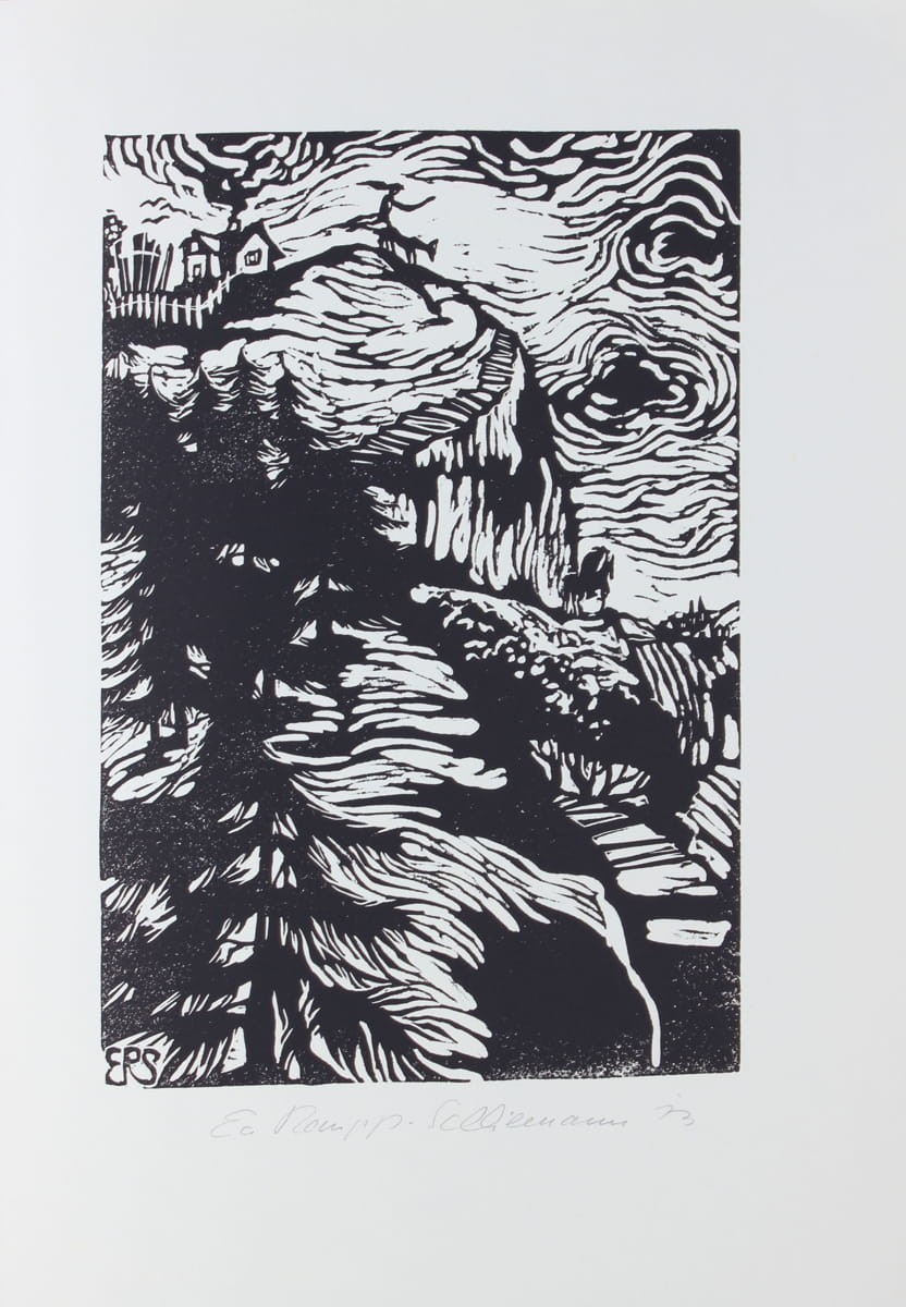 Eva Schliemann - original linocut to Alfred Döblin \'The Crocodile\'
