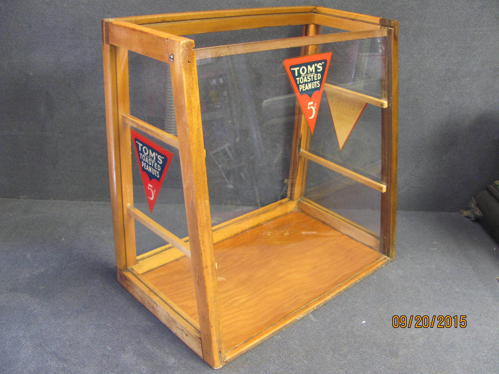 Antique Tom's Toasted Peanuts Wood Glass Store Sales Display POS