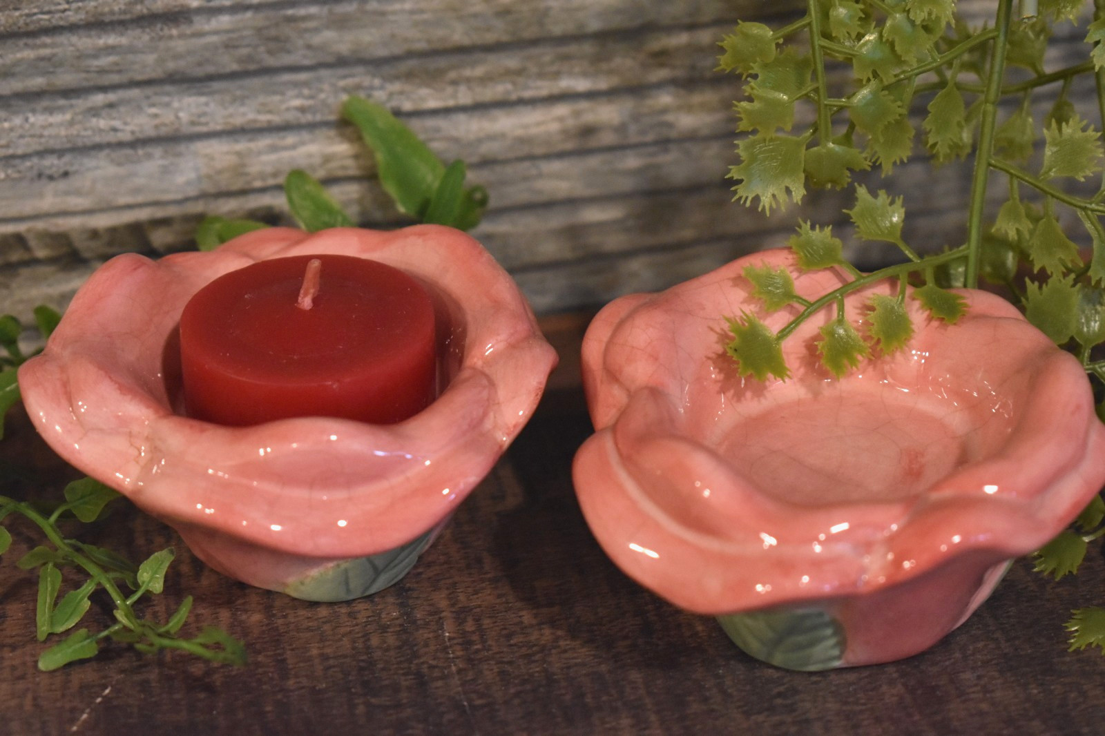 Pair Ceramic Flower Motif Candleholders Set of 2 Pcs