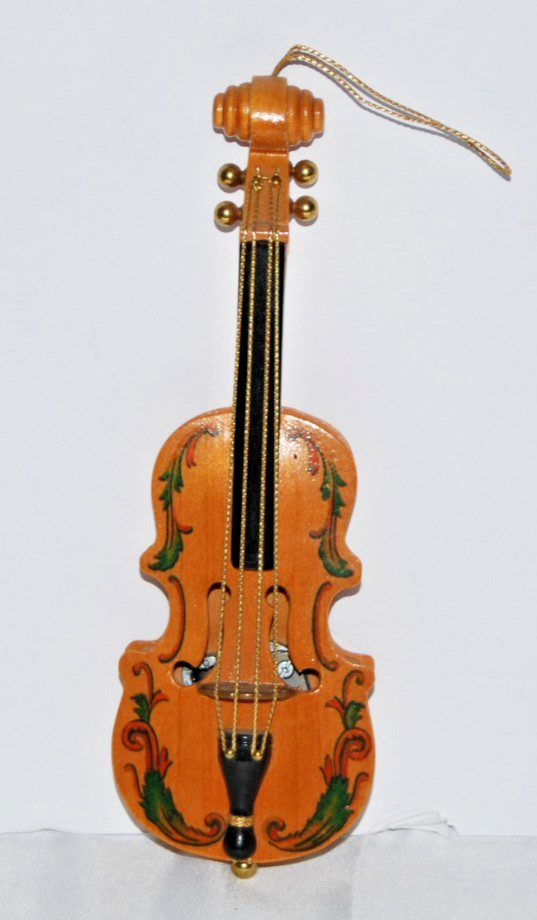 Vtg San Francisco Music Box Co Wooden Violin Cello Christmas Ornament Working