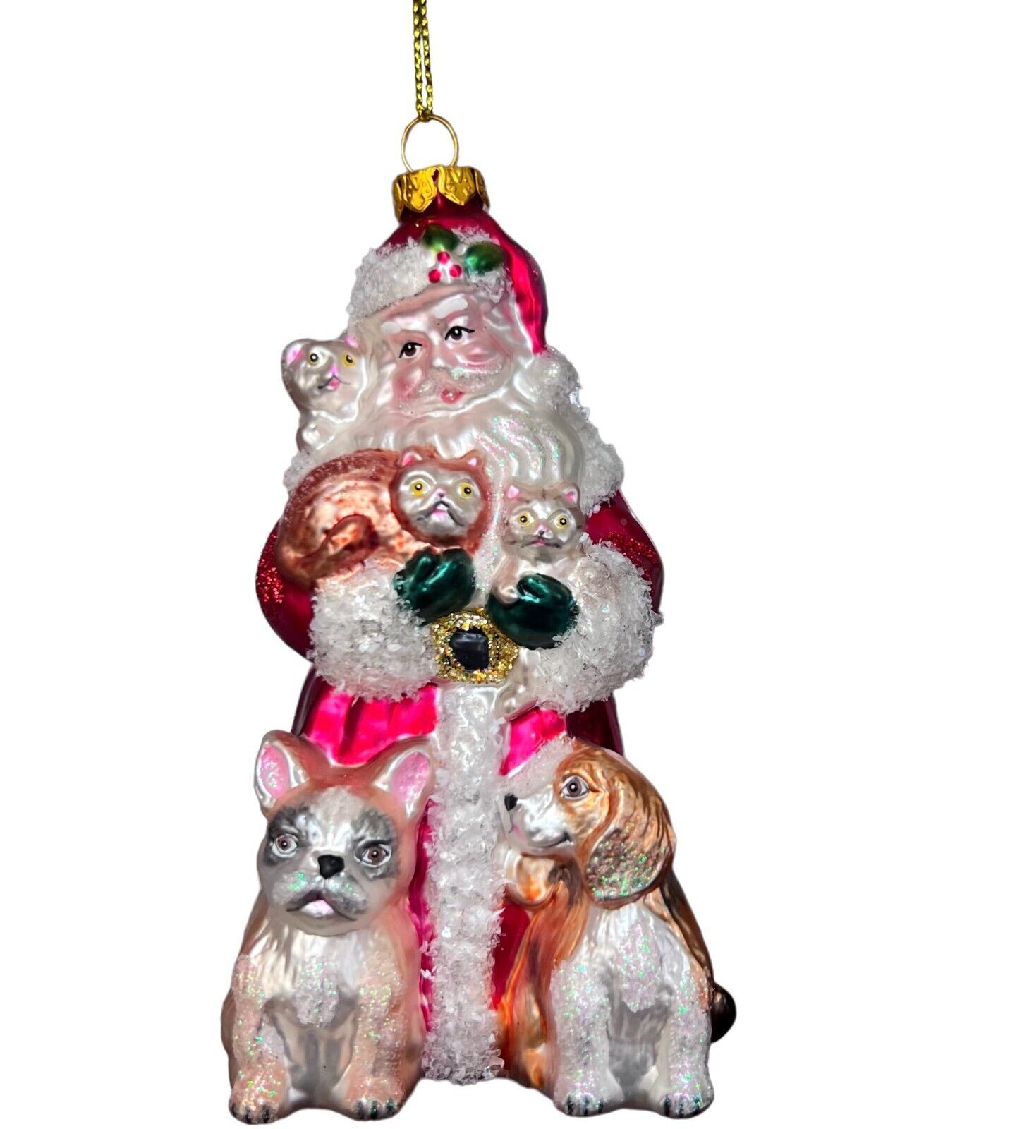 Kurt Adler Santa Claus Glass Ornament with Pets Cats Dogs
