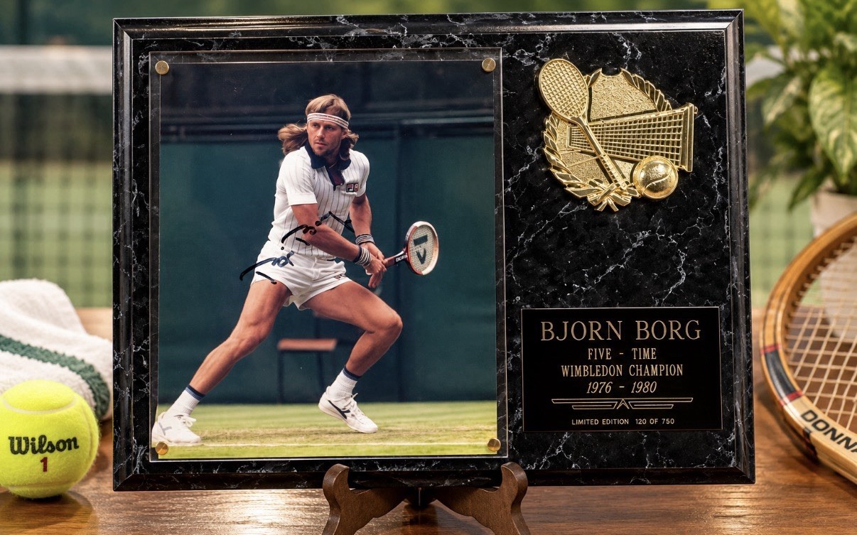Bjorn Borg Autographed Signed Plaque 5 Time Champ 1976-80 LE 120 of 750