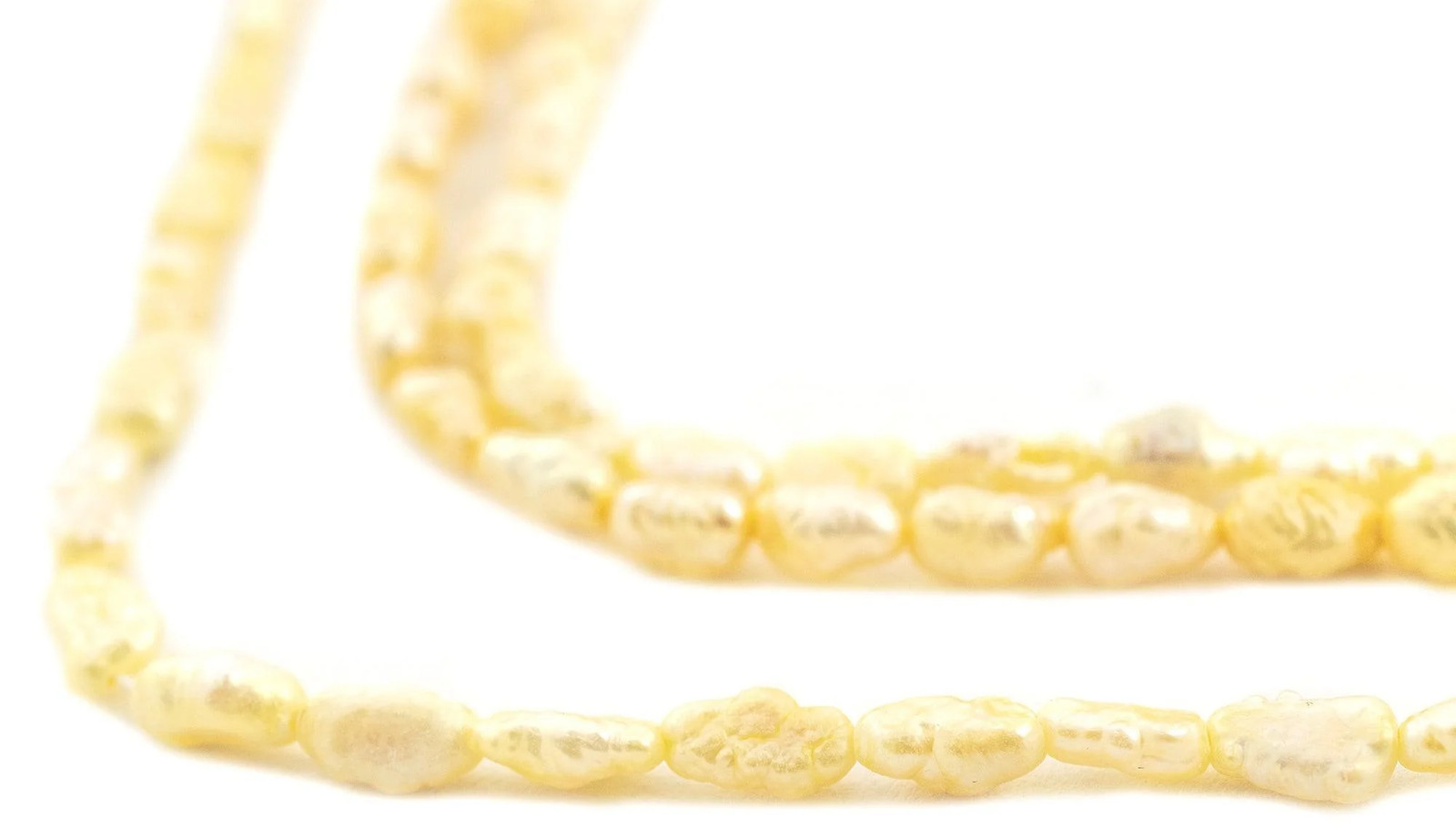 Pastel Yellow Vintage Japanese Rice Pearl Beads 3mm Oval 16 Inch Strand