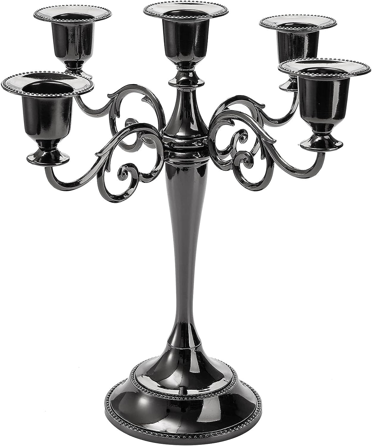 YOUEON 5 Arms Candelabra, 10.4 Inch Tall Black Candlestick Holder, Gothic Candle