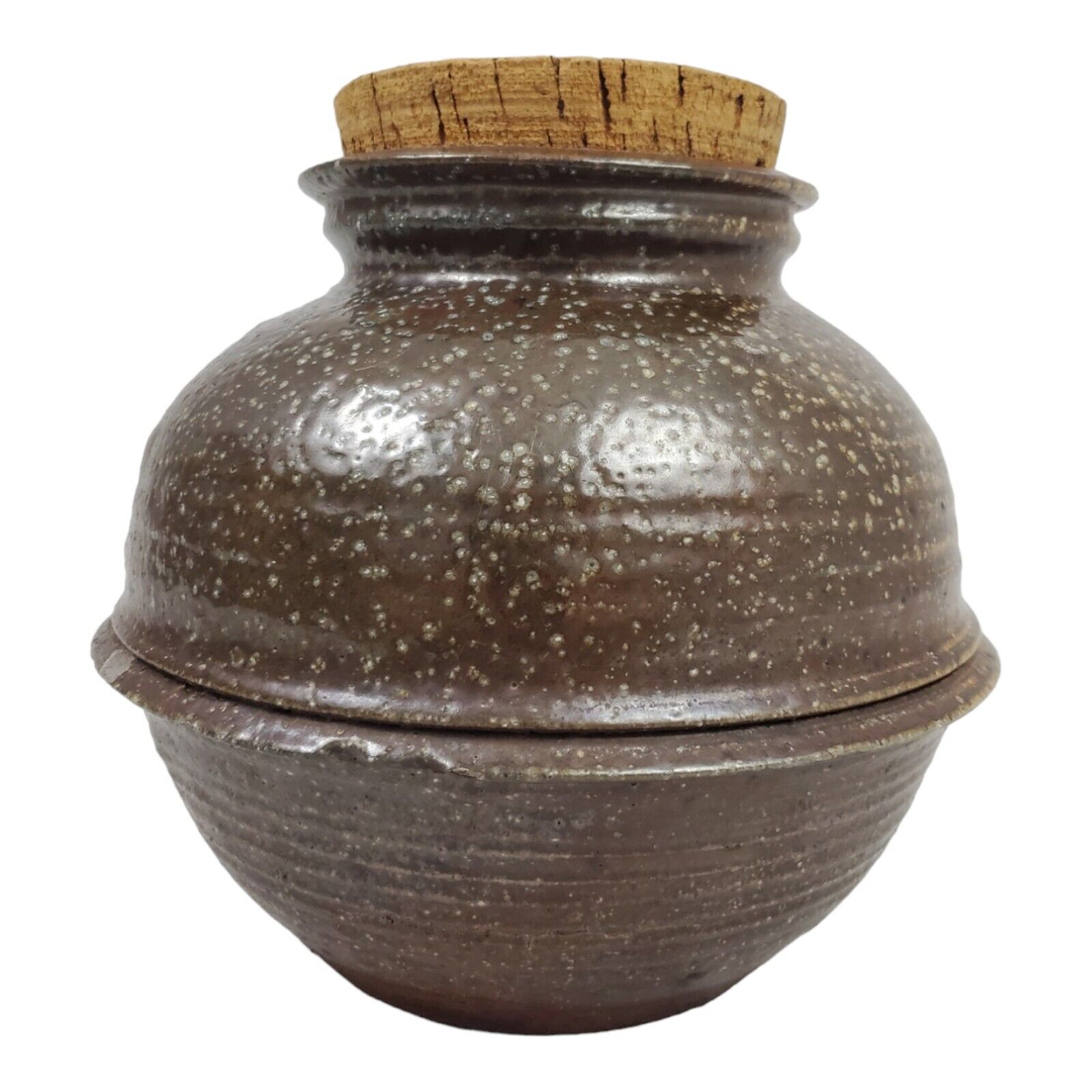 Antique Stonewear Canister Cookie Jar Jug Storage Primitive Salt Glazed Cork Lid