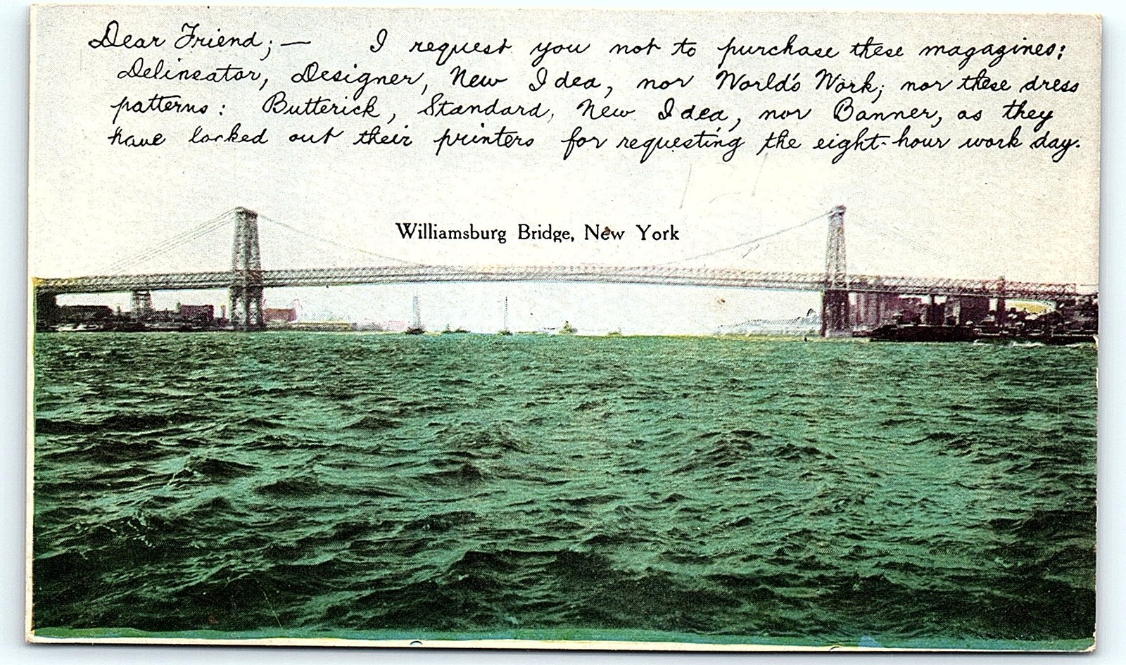 1910s NYC Typographical Union No. 6 strike postcard