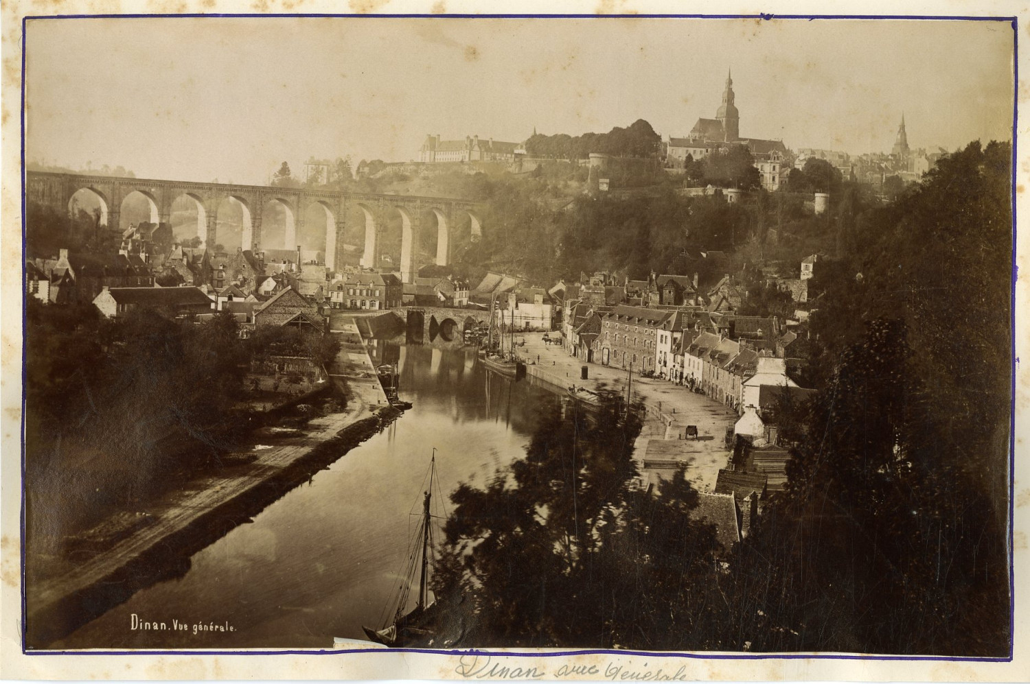 France, Dinan, General View Vintage Albumen Print.  Albumen print 20x30 