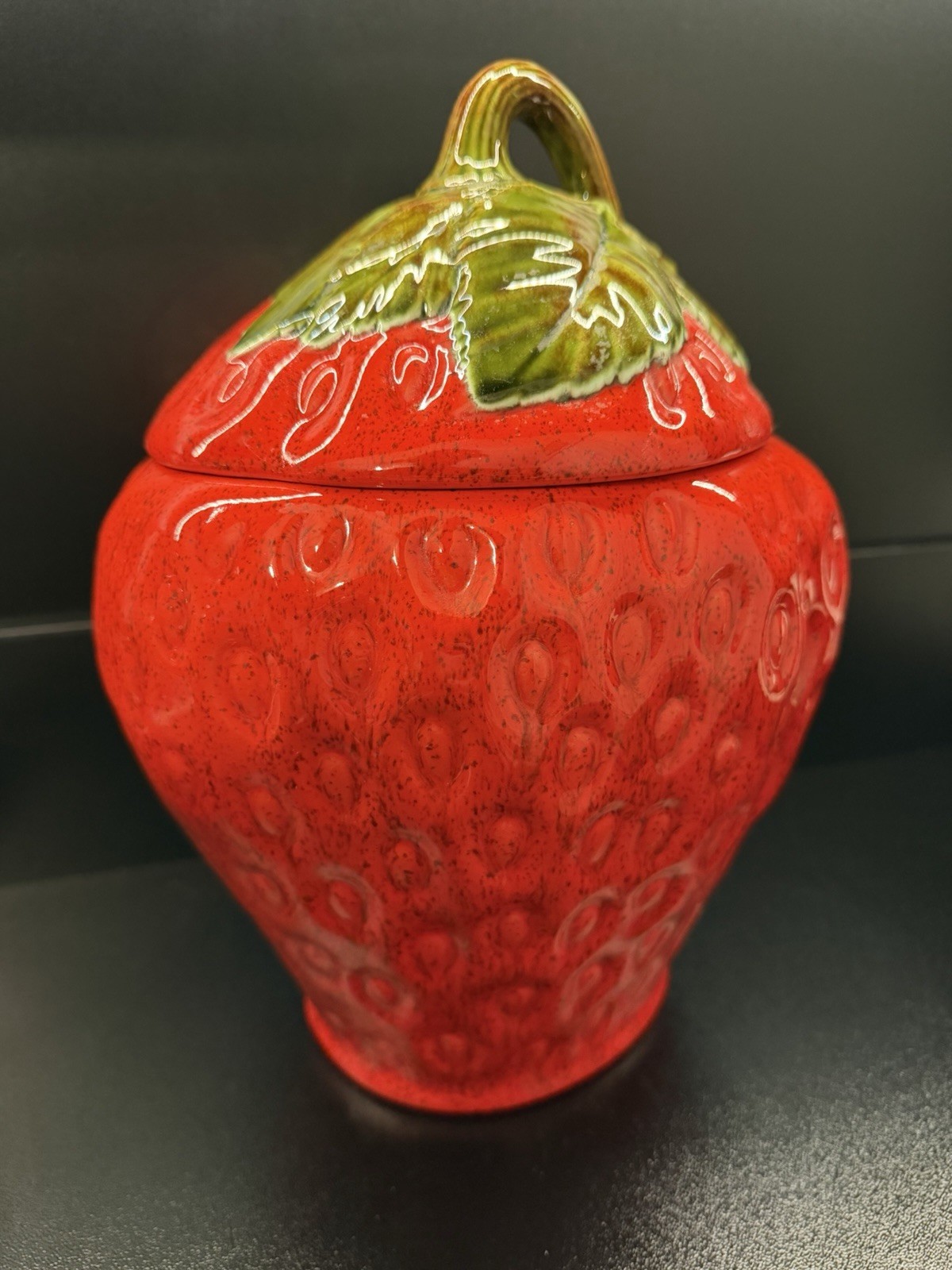 Vintage 1970 ceramic strawberry cookie jar handmade cottage core