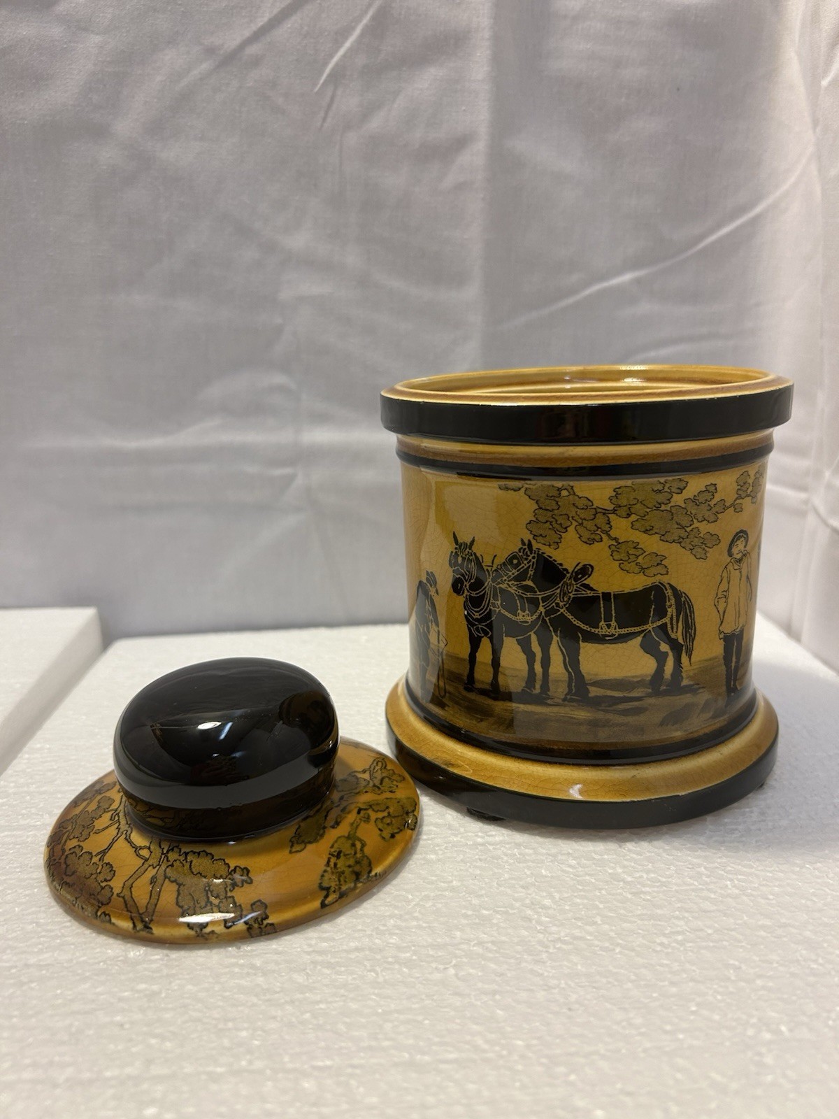 Antique Royal Doulton Plough Horses Tobacco Jar Humidor Lidded D2777
