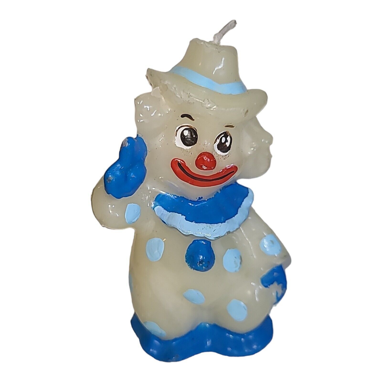Retro Vintage Clown Shaped Decorative Candle Blue White Unburned Kitsch 5\