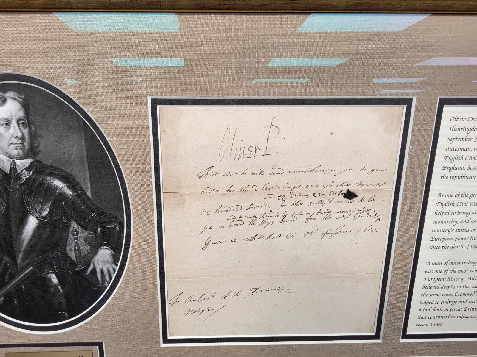 oliver cromwell letter/ signiture 