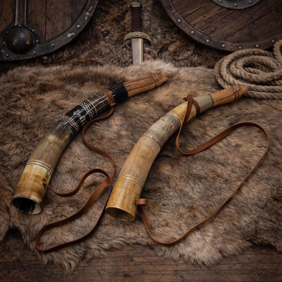 Lot of 4 Piece Viking War Horn Genuine Ox-Horn Battle Trumpet Premium Gift Item