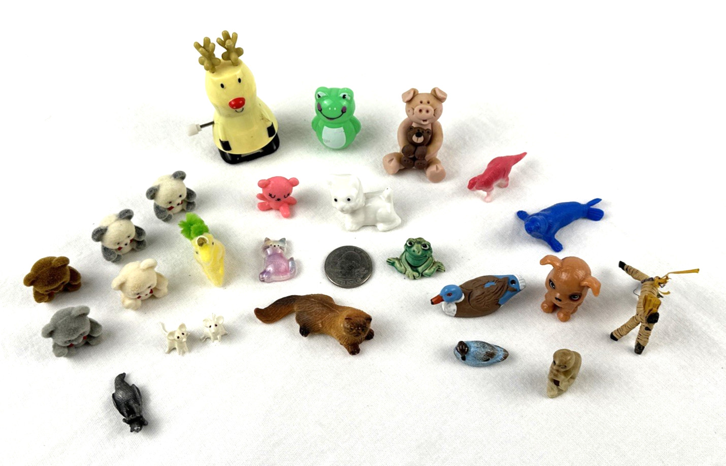 Lof of Miniature Animals- Ceramic, Wood, Plastic, Rubber, Stone, Metal, Fr Shp