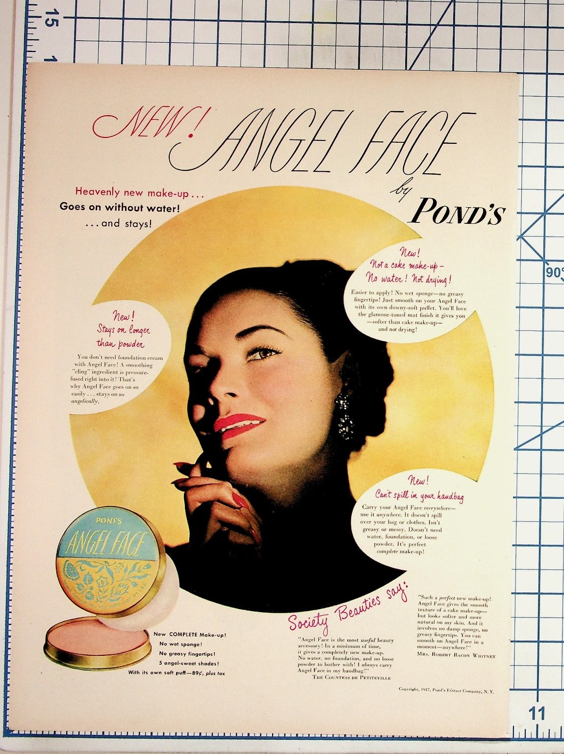 1947 Pond\'s Angel Face Makeup Vintage Ad Society Beauties Ephemera 1947 Pond\'s Angel Face Makeup Vintage Ad Society Beauties Ephemera