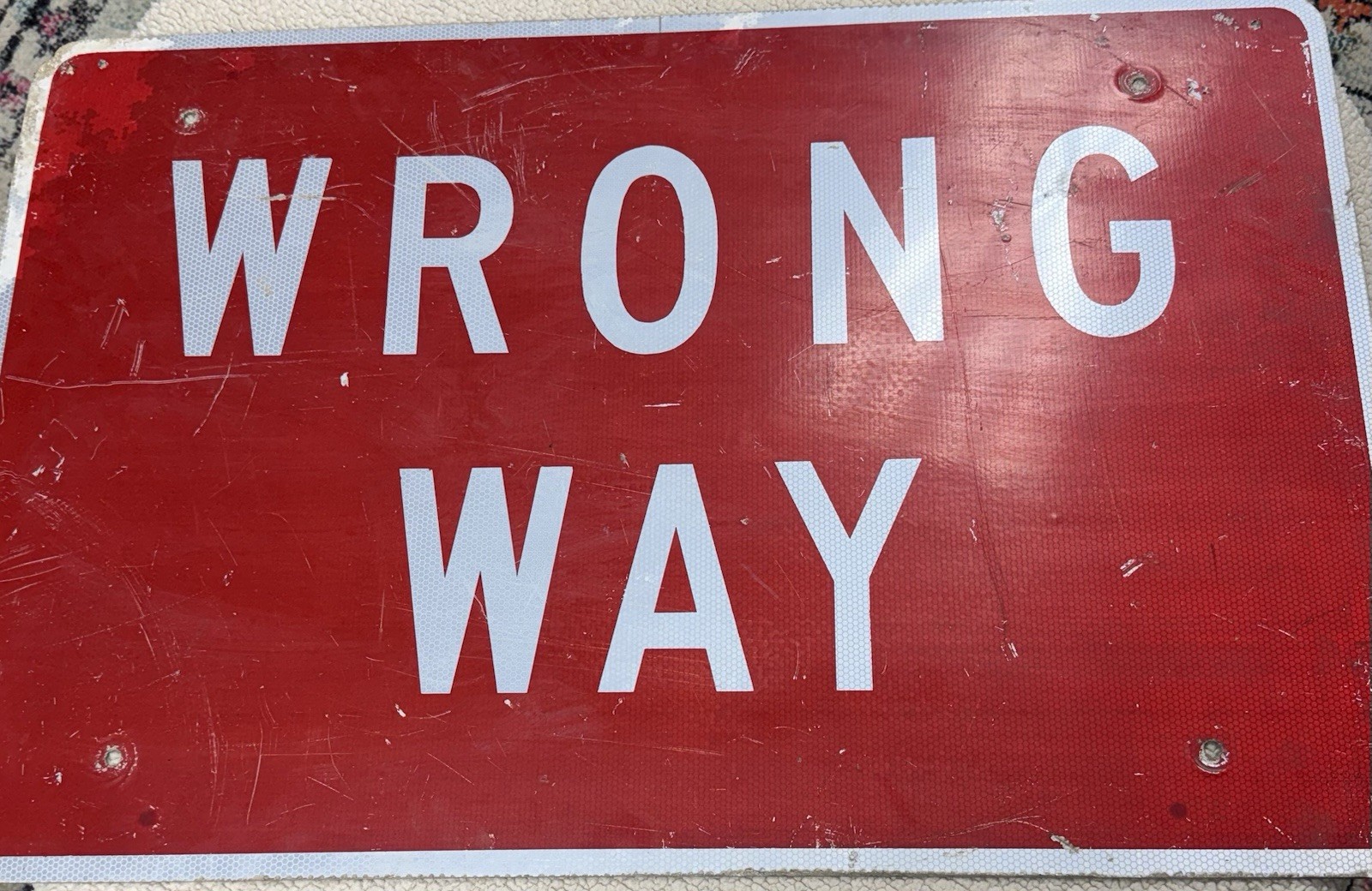 Vintage Massive Retired WRONG WAY  Highway Sign  Galvanized 24