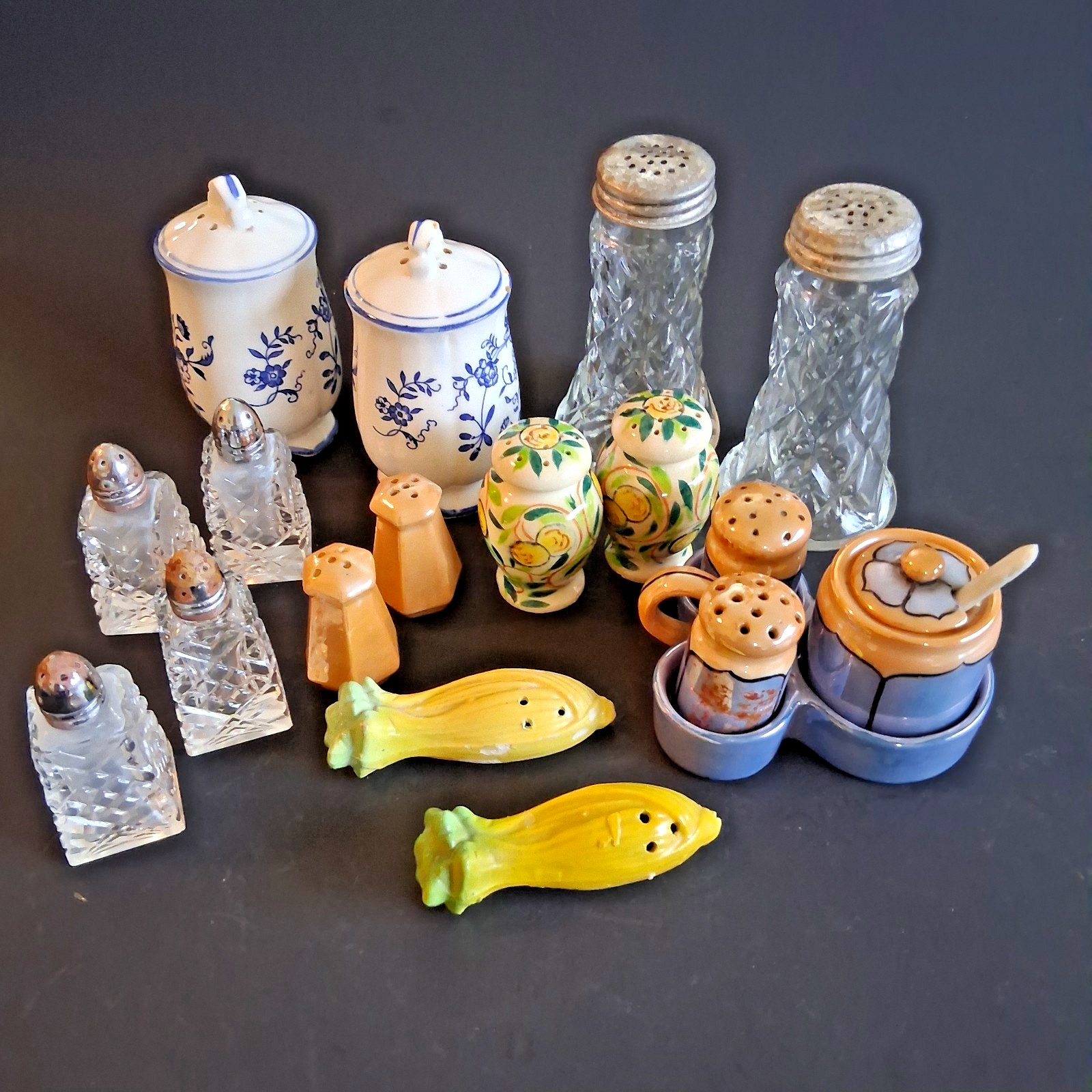 Vintage Mixed Lot 8 Sets Salt and Pepper Shakers 3-pc Lusterware Glass Ceramic