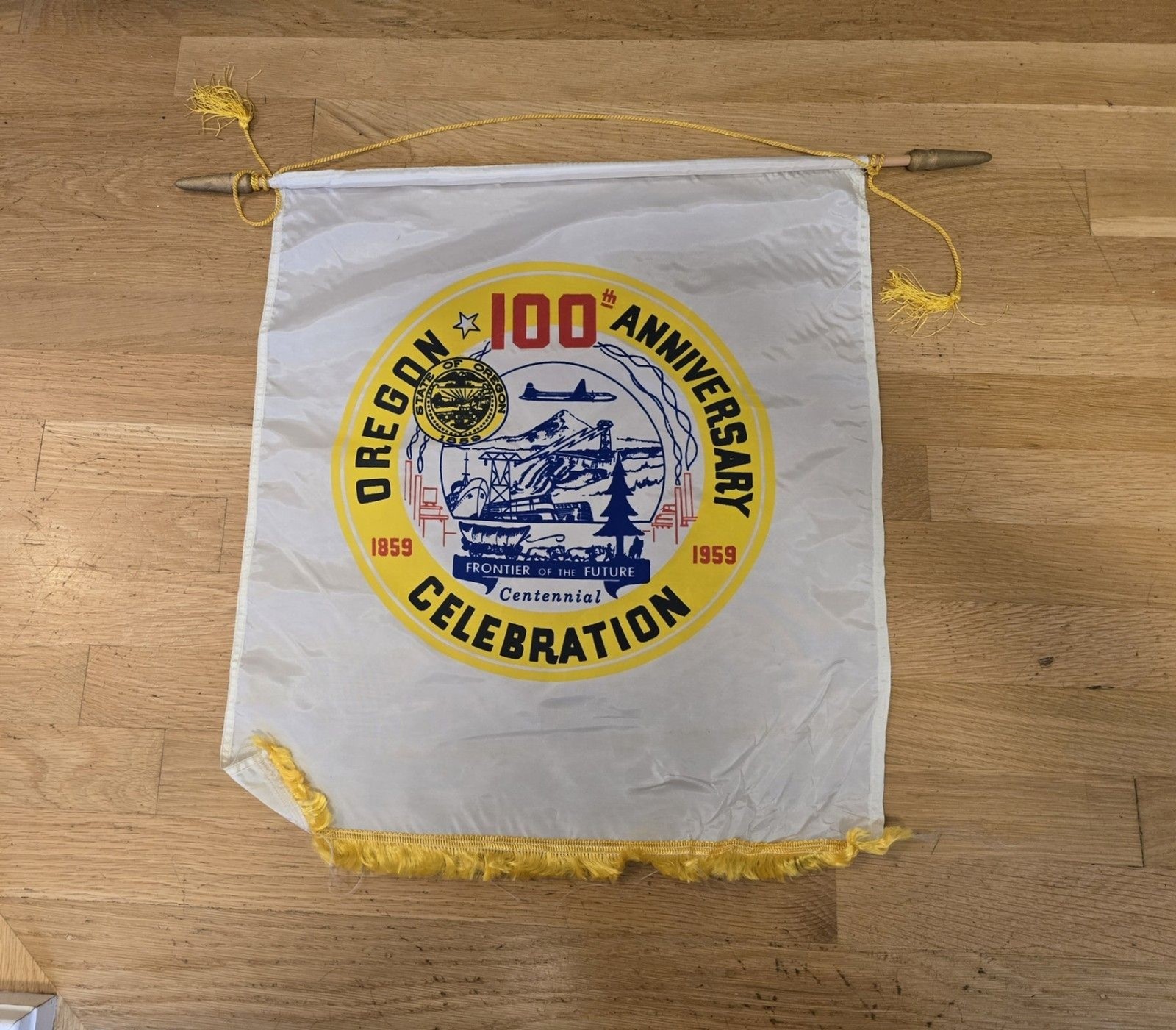 1959 Oregon 100th Anniversary Celebration Banner Flag RARE 20x20
